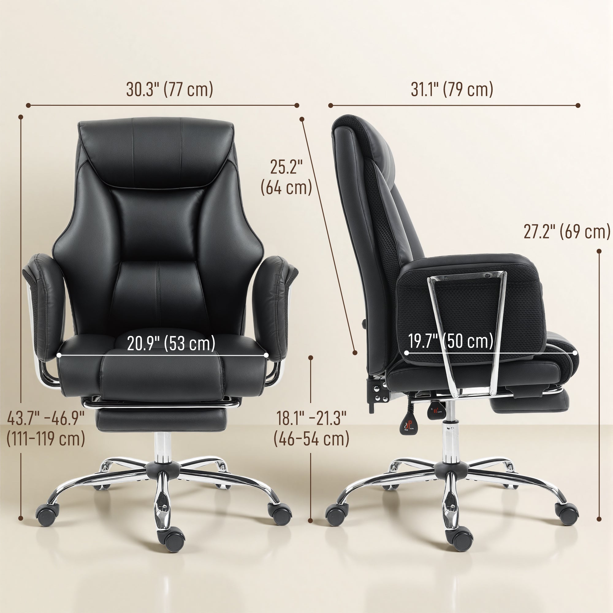 Reclining Executive Office Chair - Black PU Leather Footrest-DECOROLALA