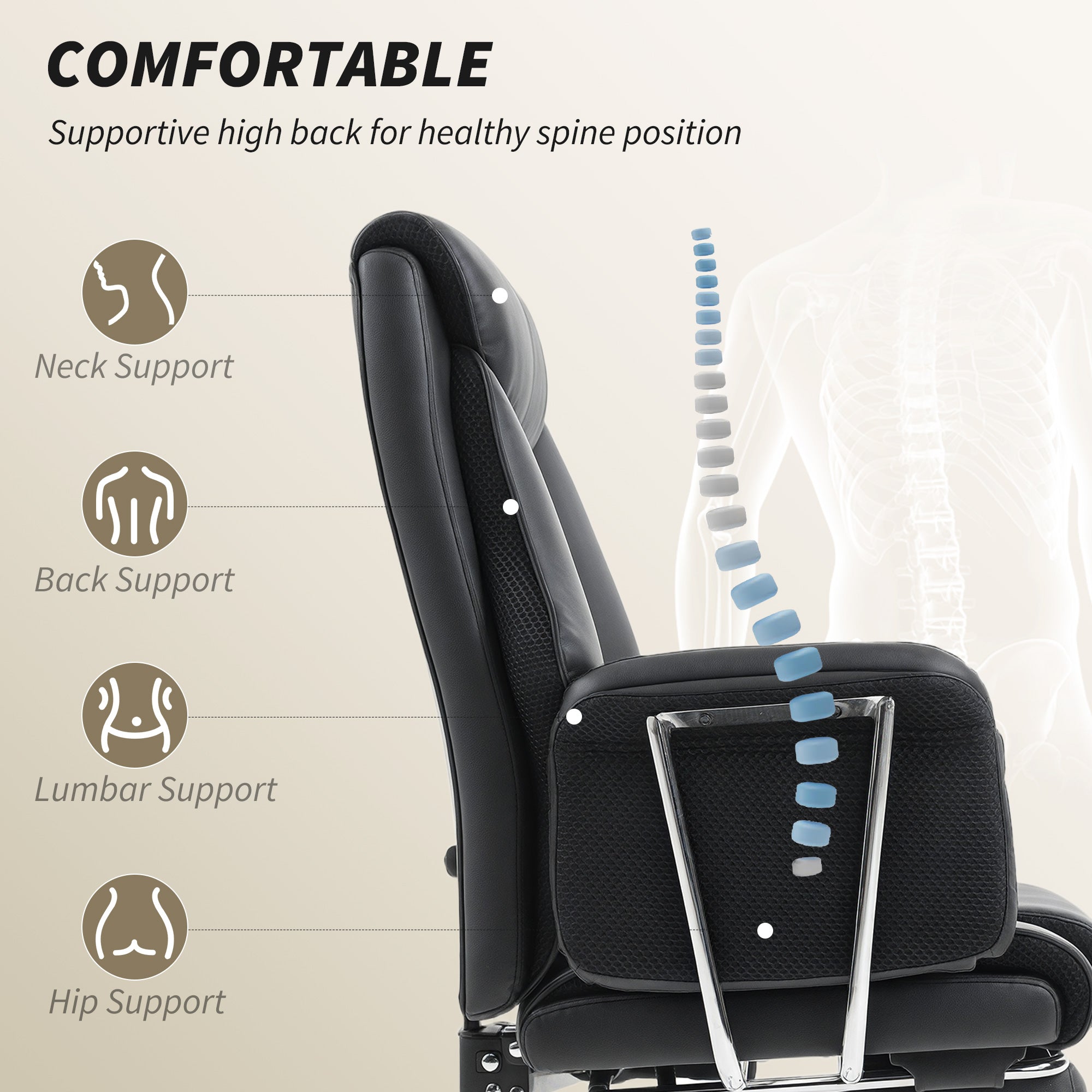 Reclining Executive Office Chair - Black PU Leather Footrest-DECOROLALA