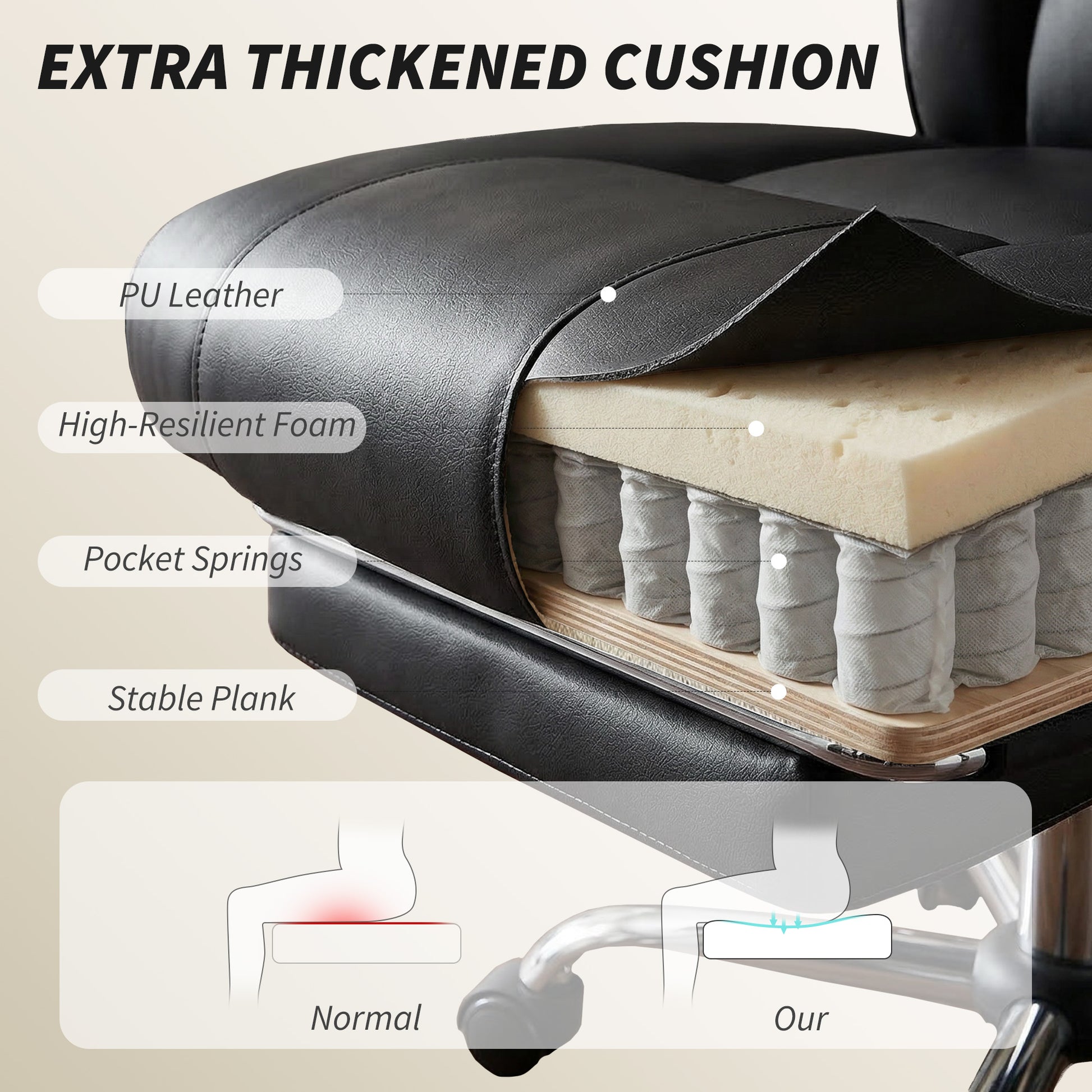 Reclining Executive Office Chair - Black PU Leather Footrest-DECOROLALA