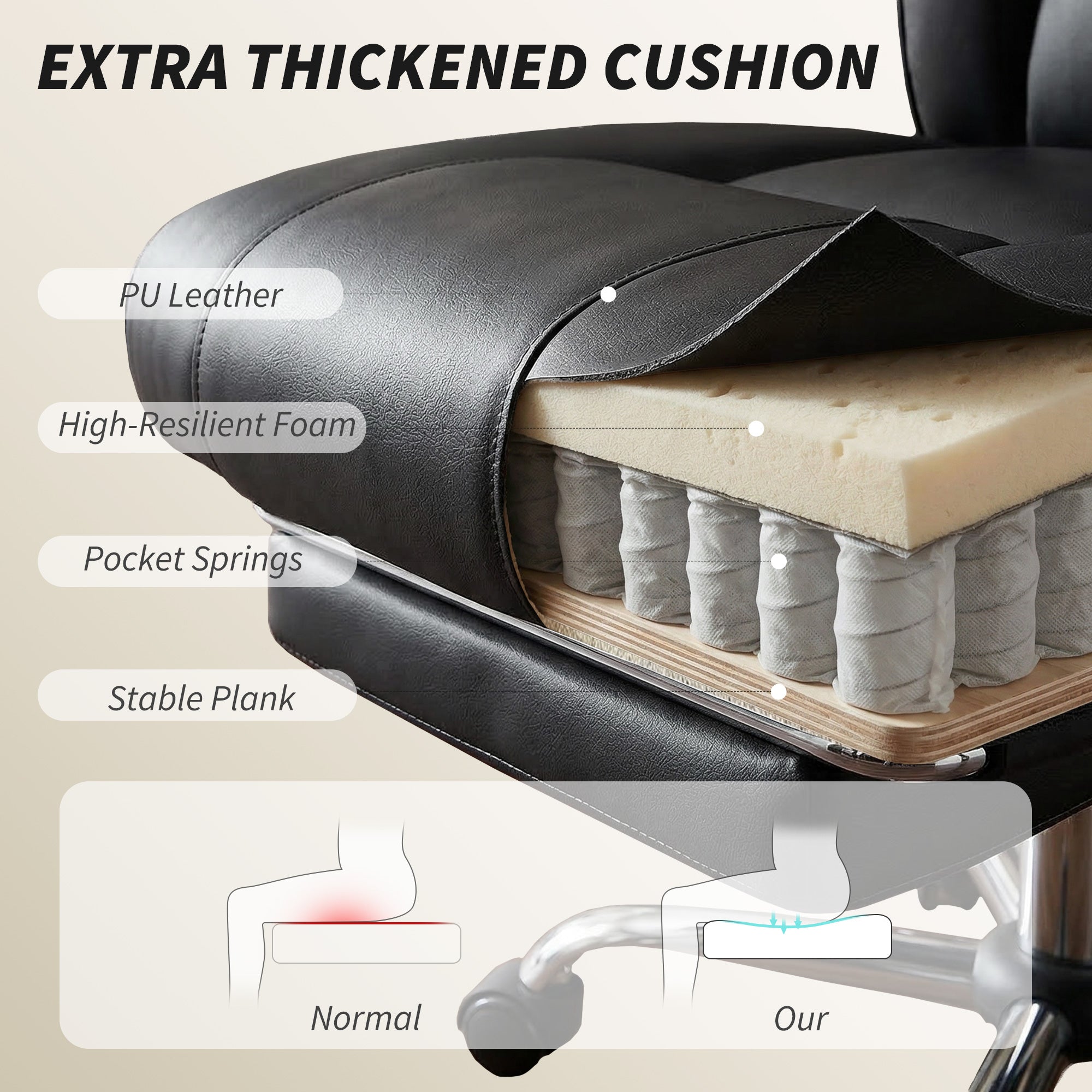 Reclining Executive Office Chair - Black PU Leather Footrest-DECOROLALA