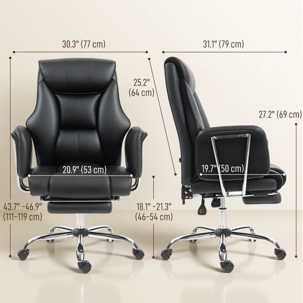 Reclining Executive Office Chair - Black PU Leather Footrest-Executive Office Chairs-DECOROLALA