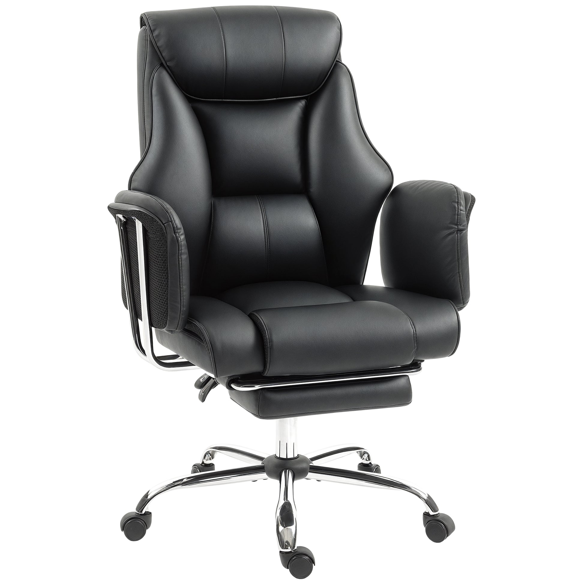 Reclining Executive Office Chair - Black PU Leather Footrest-DECOROLALA