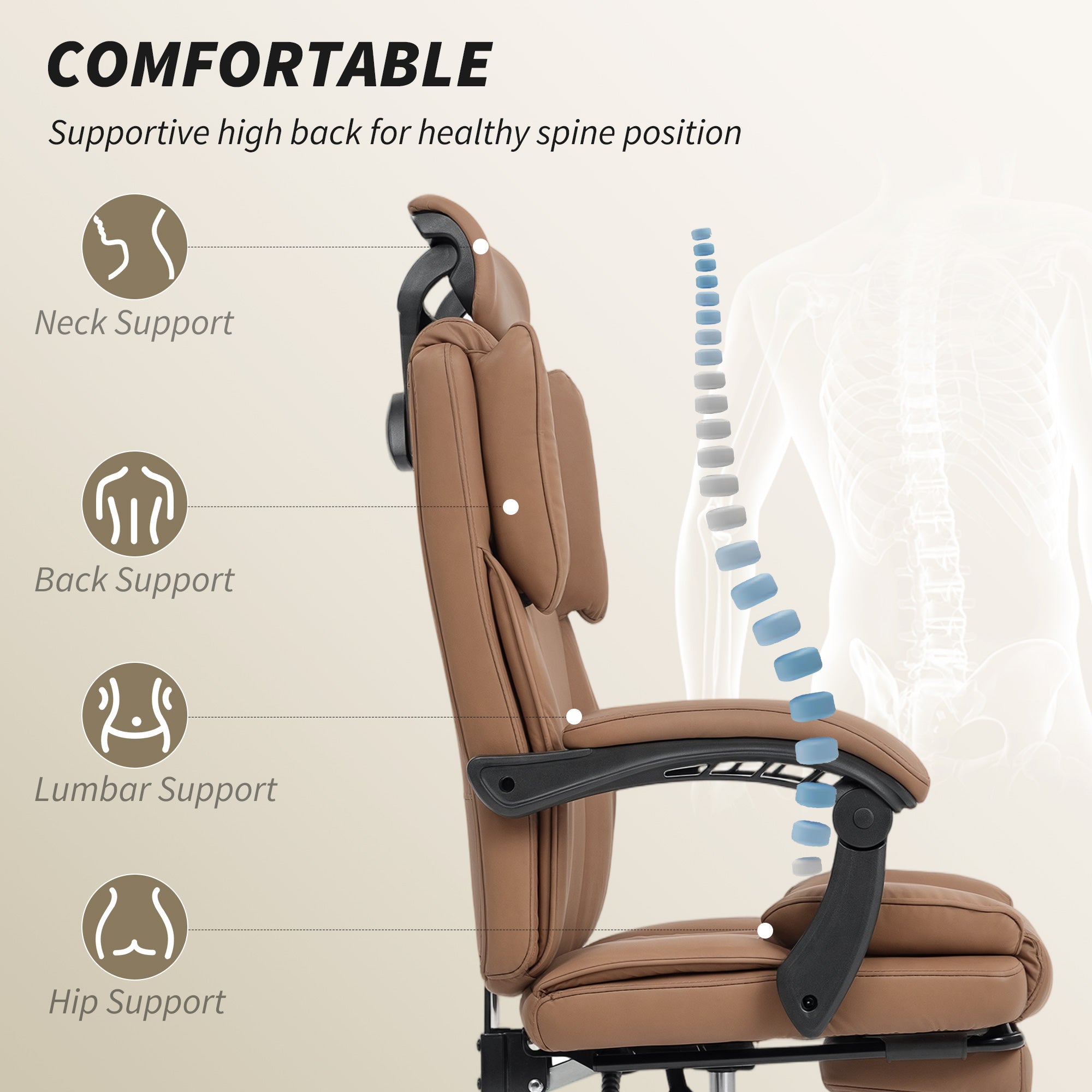 Reclining Executive Office Chair - Pet-Friendly Brown Fabric-DECOROLALA