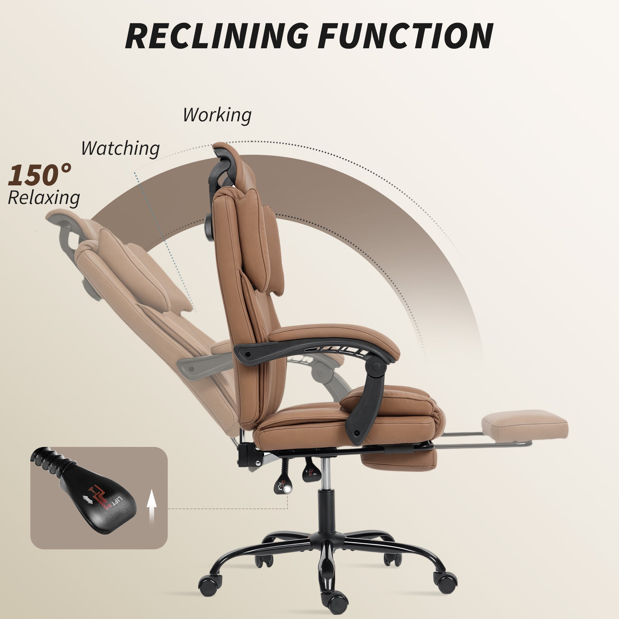 Reclining Executive Office Chair - Pet-Friendly Brown Fabric-DECOROLALA