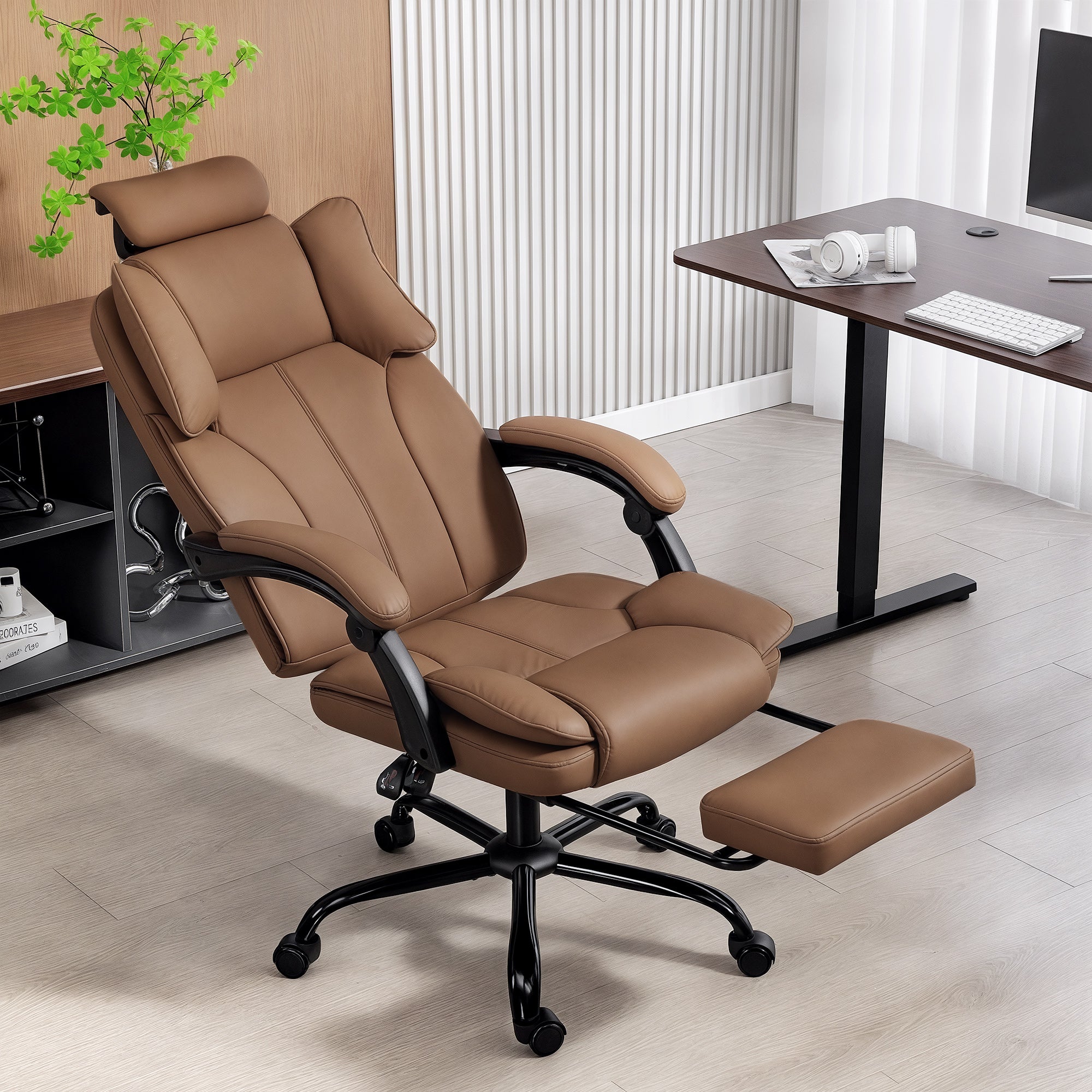 Reclining Executive Office Chair - Pet-Friendly Brown Fabric-DECOROLALA