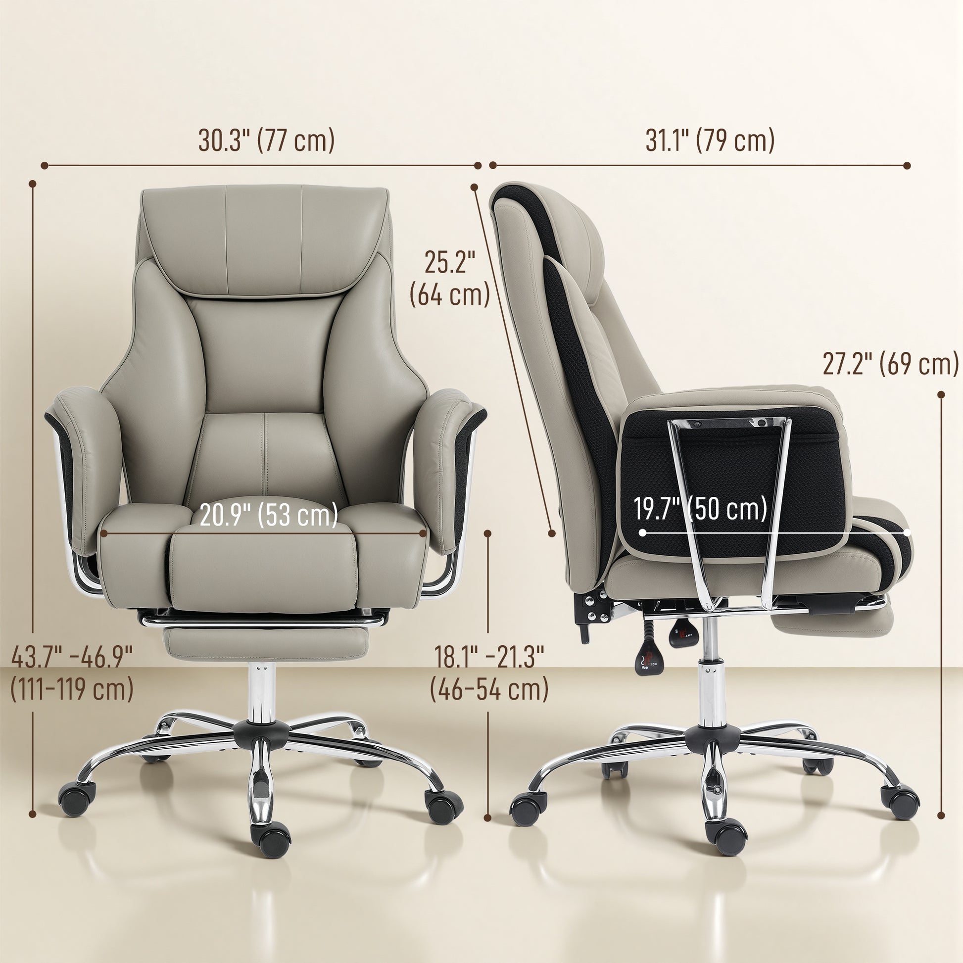Reclining Executive Office Chair with Footrest - Grey-DECOROLALA