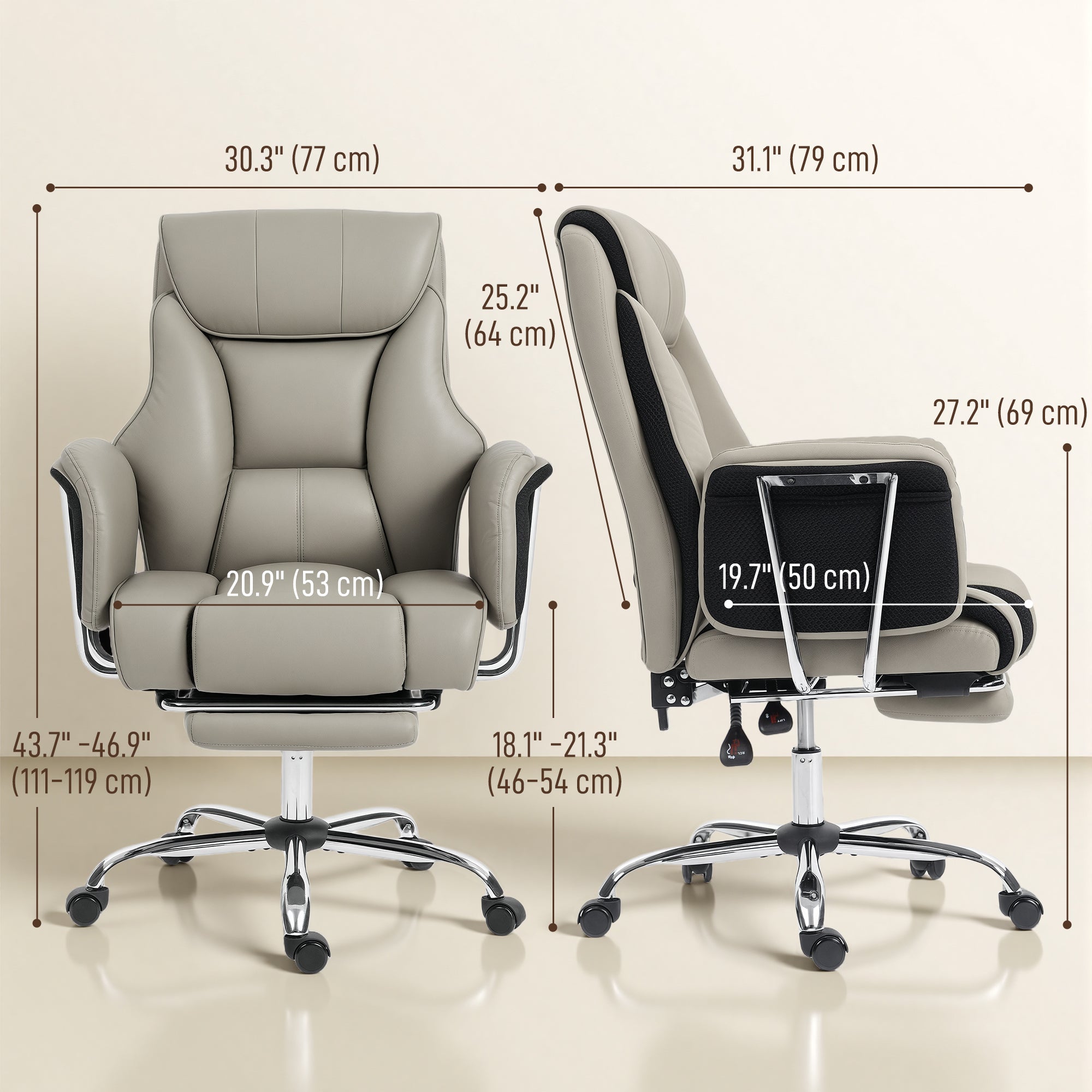 Reclining Executive Office Chair with Footrest - Grey-DECOROLALA