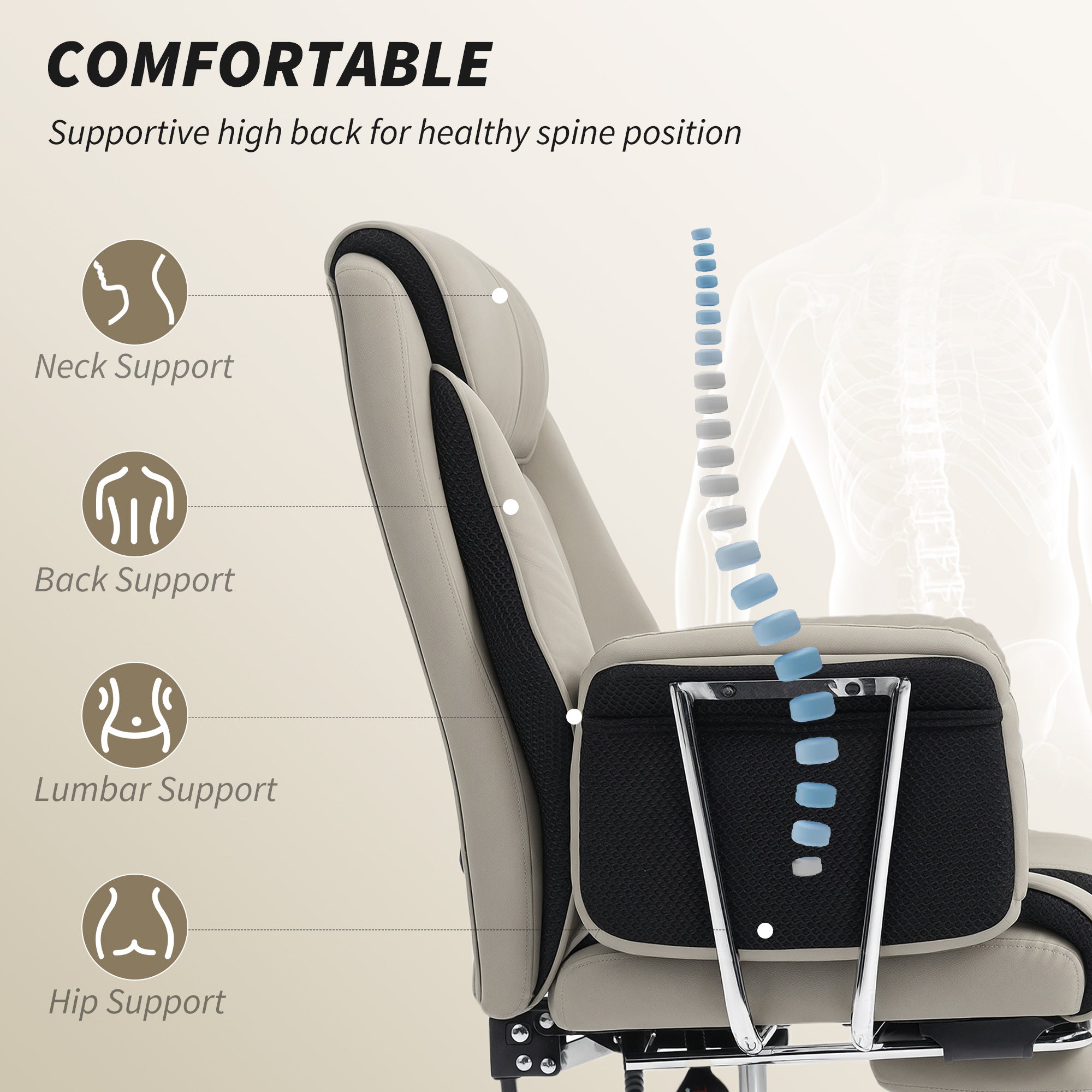 Reclining Executive Office Chair with Footrest - Grey-DECOROLALA