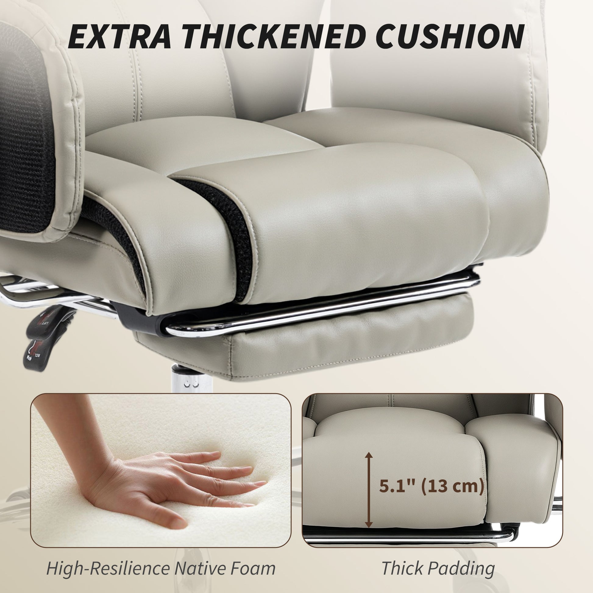 Reclining Executive Office Chair with Footrest - Grey-DECOROLALA