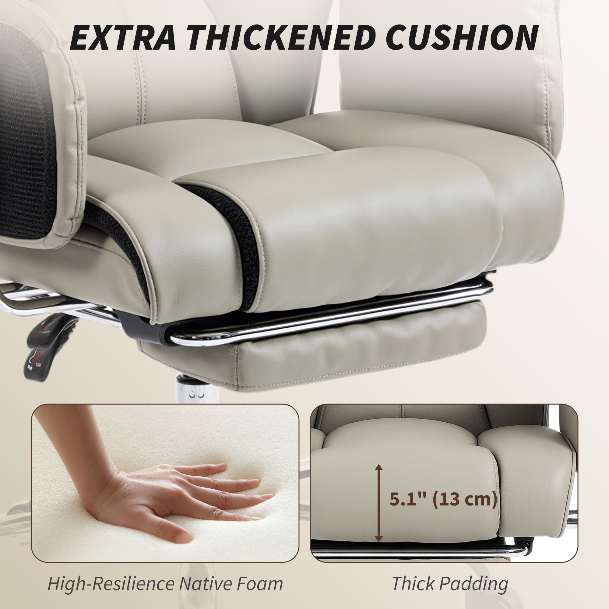 Reclining Executive Office Chair with Footrest - Grey-DECOROLALA