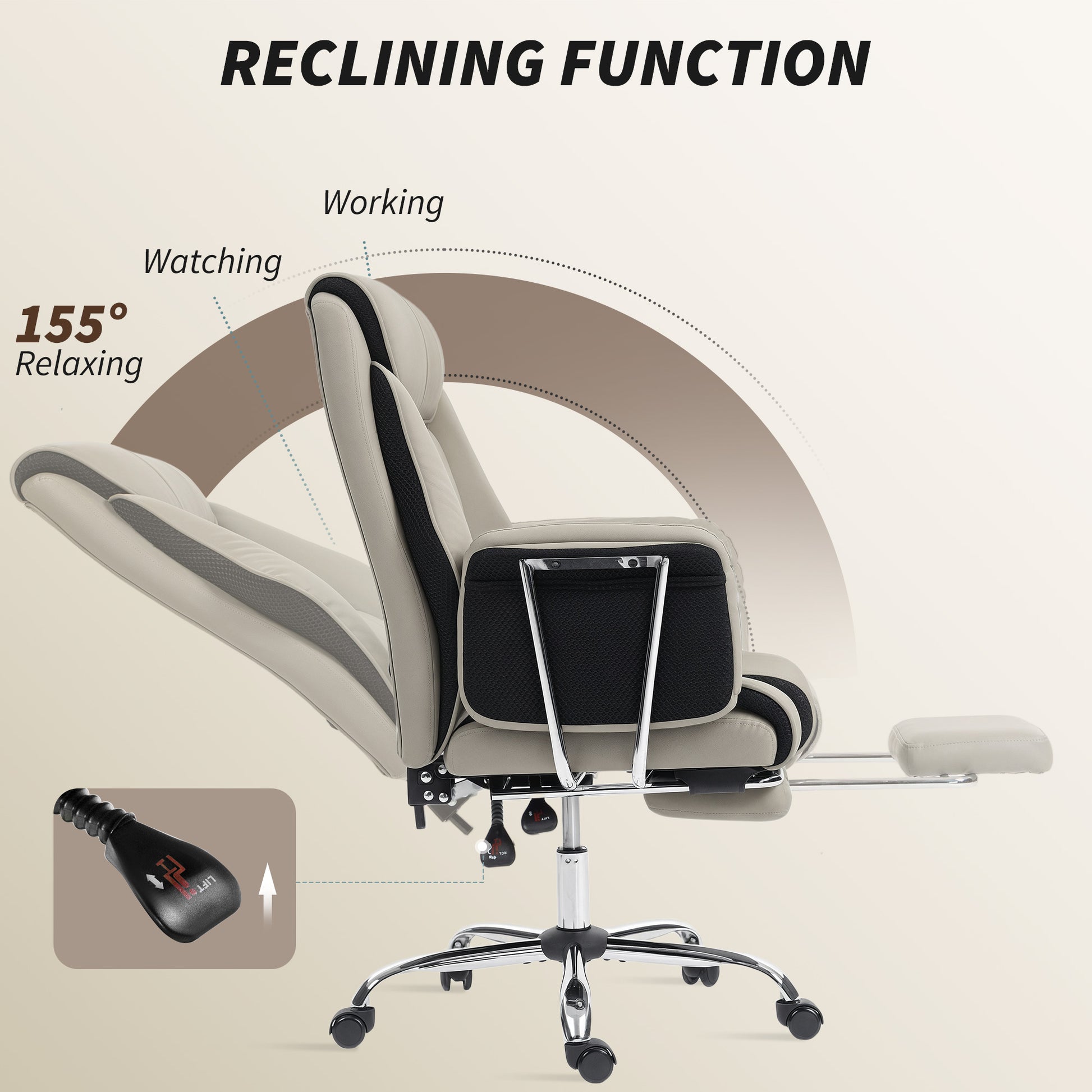 Reclining Executive Office Chair with Footrest - Grey-DECOROLALA
