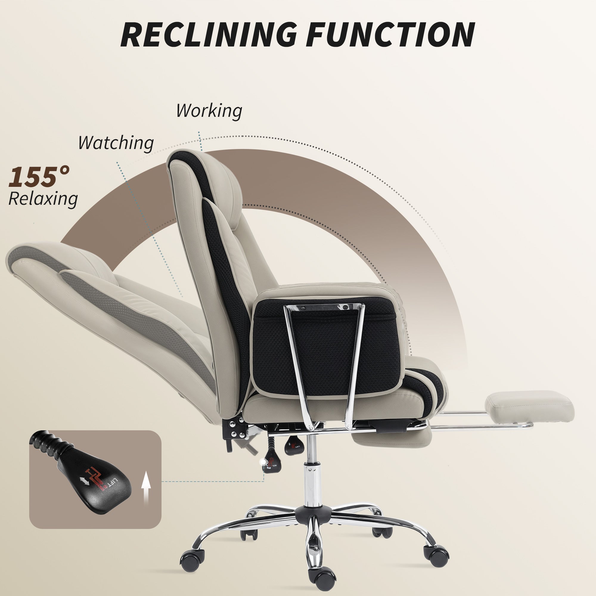Reclining Executive Office Chair with Footrest - Grey-DECOROLALA