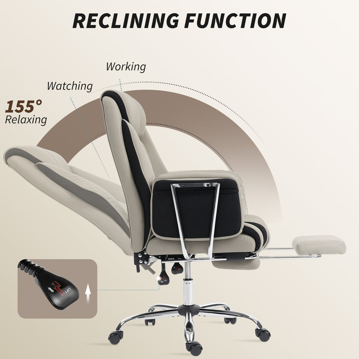 Reclining Executive Office Chair with Footrest - Grey-DECOROLALA