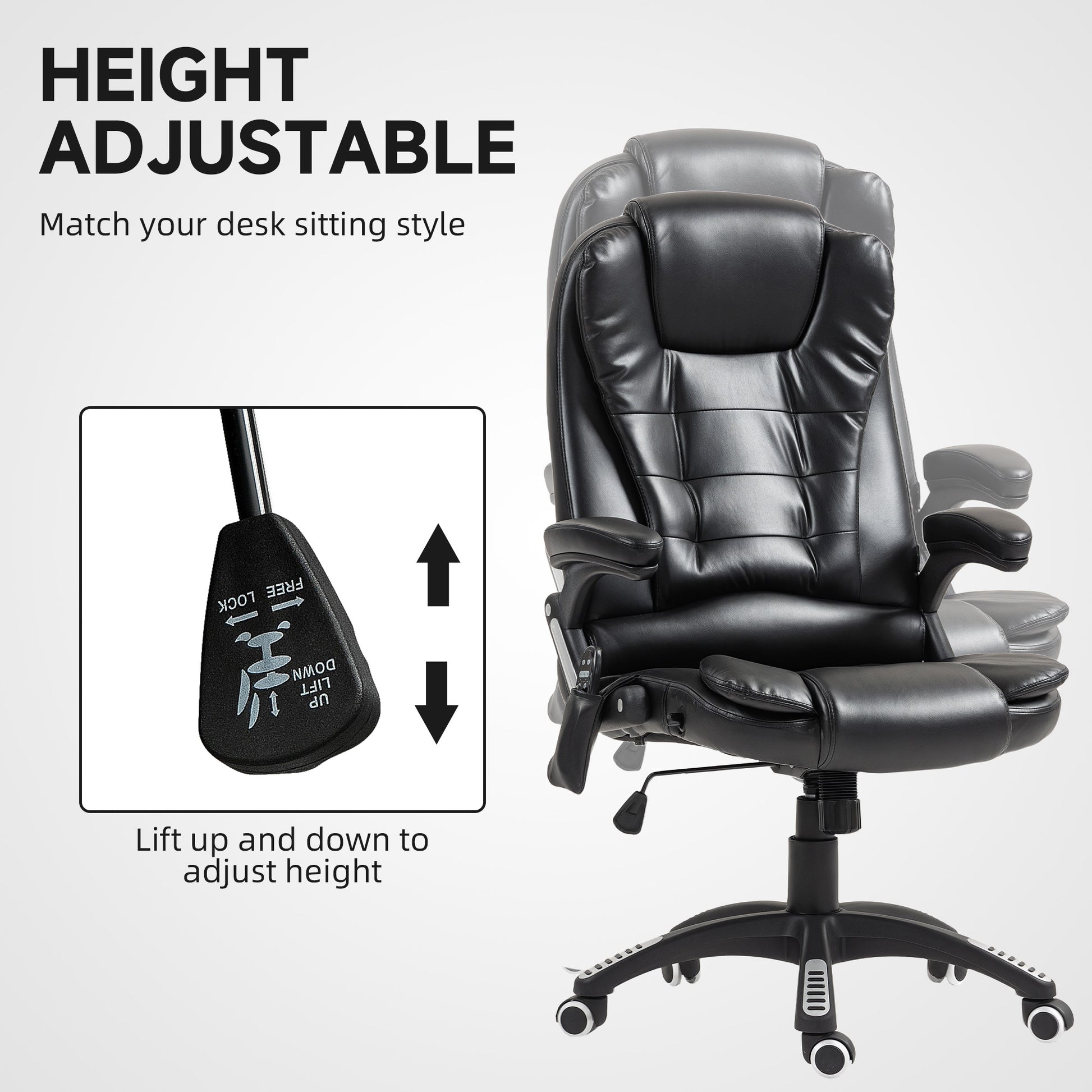 Reclining Massage Executive Office Chair - Black PU Leather-DECOROLALA