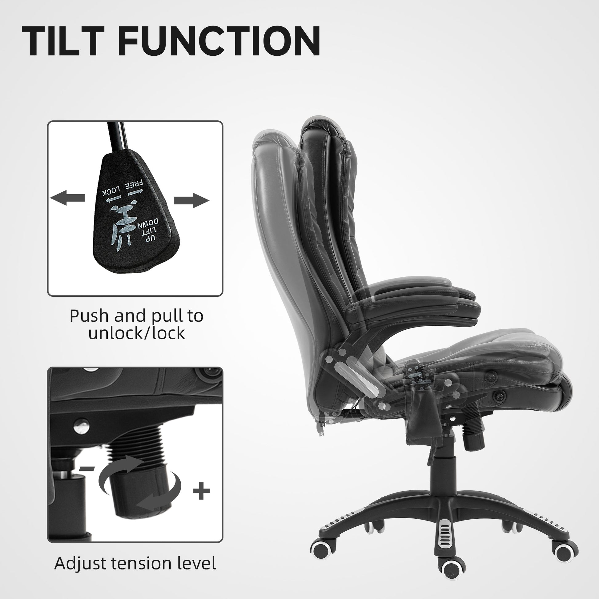 Reclining Massage Executive Office Chair - Black PU Leather-DECOROLALA