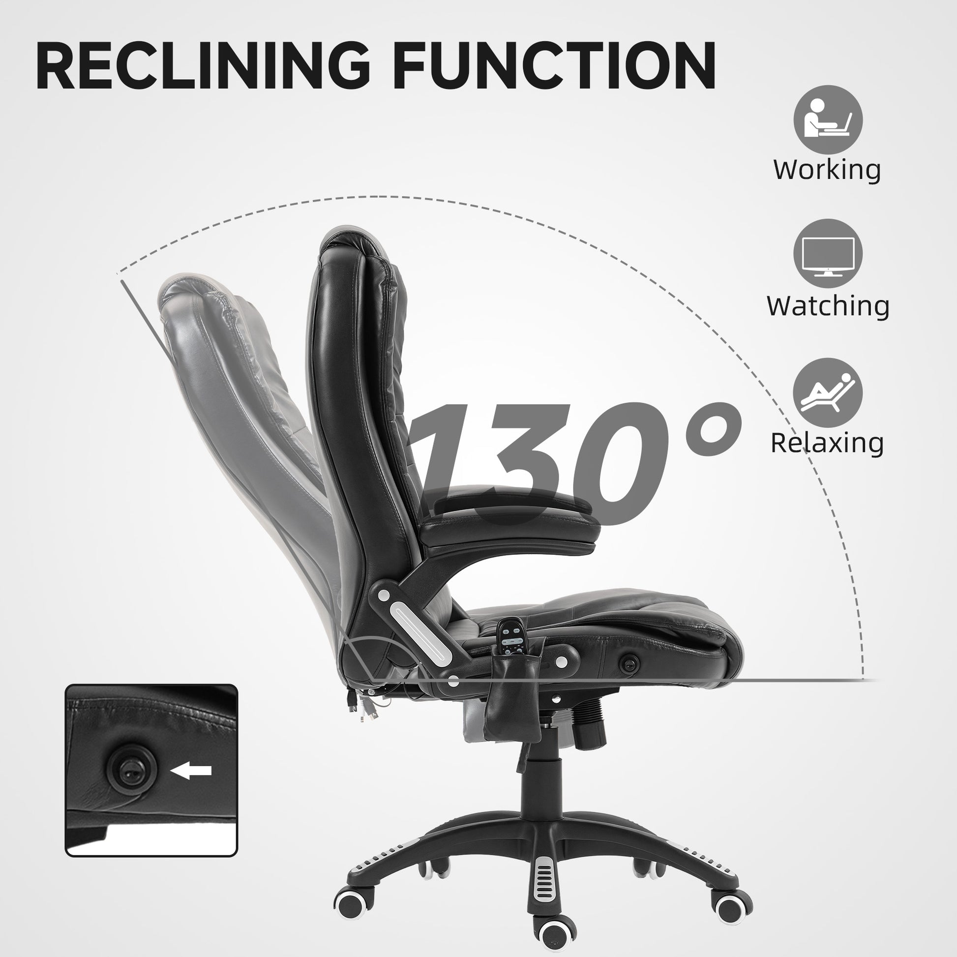 Reclining Massage Executive Office Chair - Black PU Leather-DECOROLALA