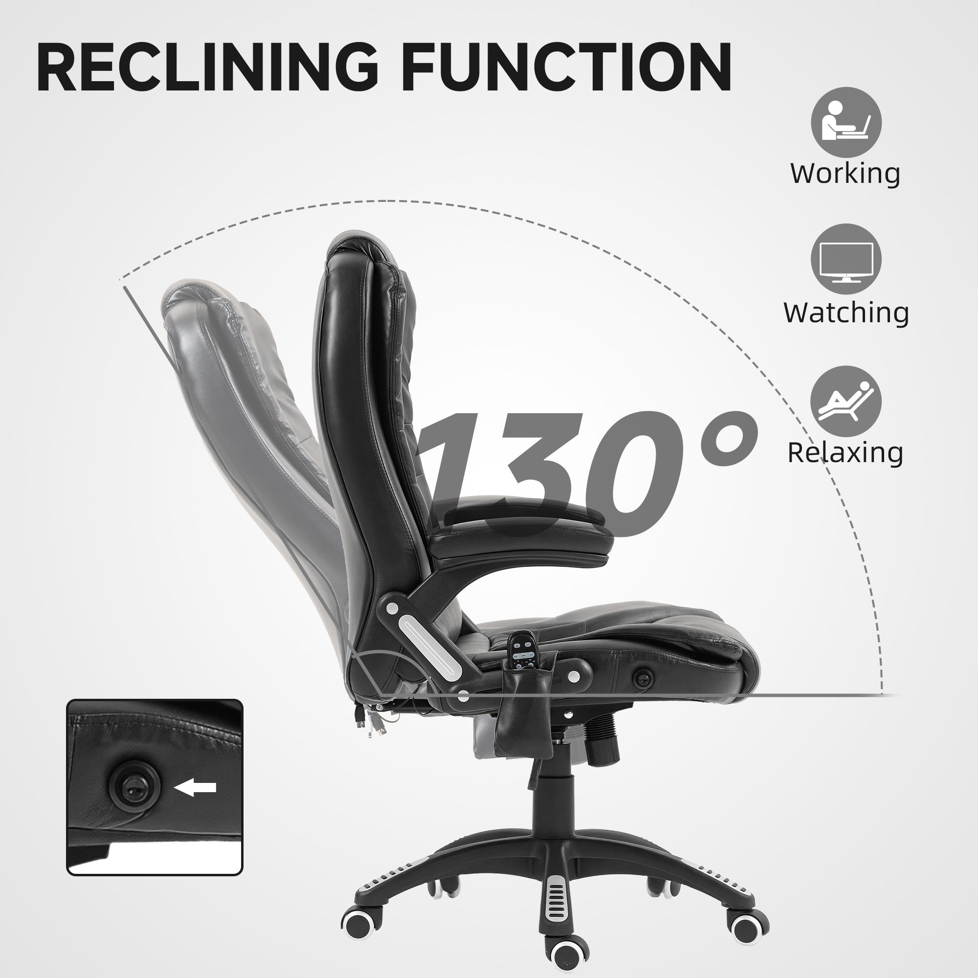 Reclining Massage Executive Office Chair - Black PU Leather-DECOROLALA