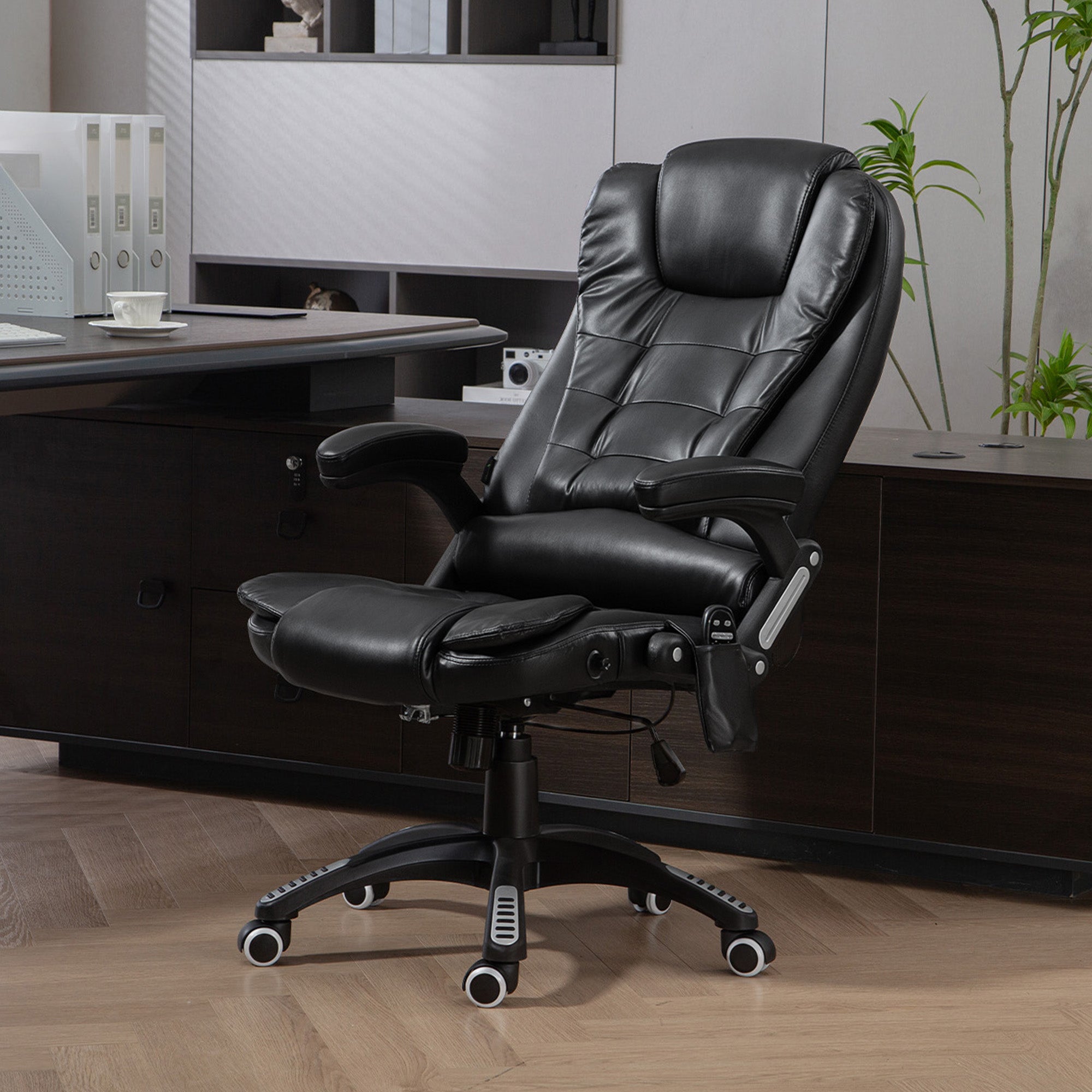 Reclining Massage Executive Office Chair - Black PU Leather-DECOROLALA