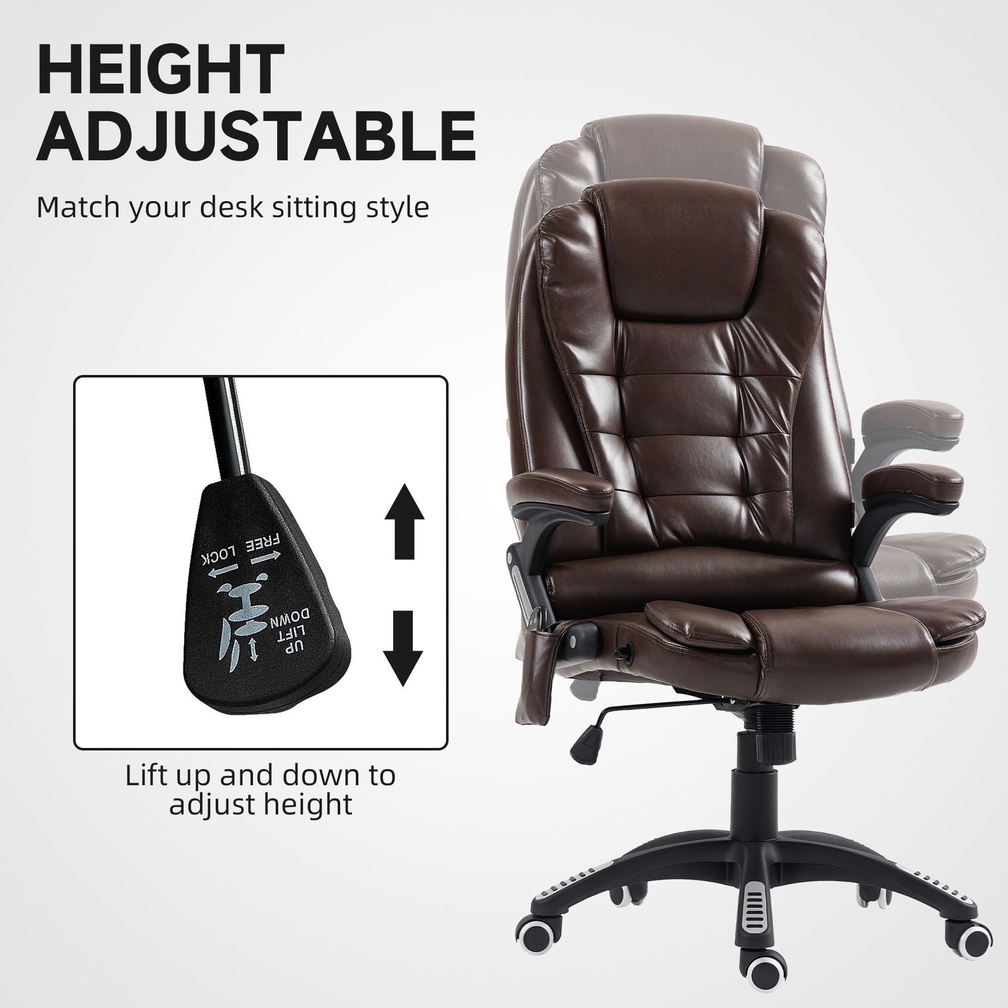 Reclining Massage Office Chair, Executive Office Chair with High Back, Swivel Wheels, Dark Brown-Office Products > Office Furniture > Office Chairs-DECOROLALA