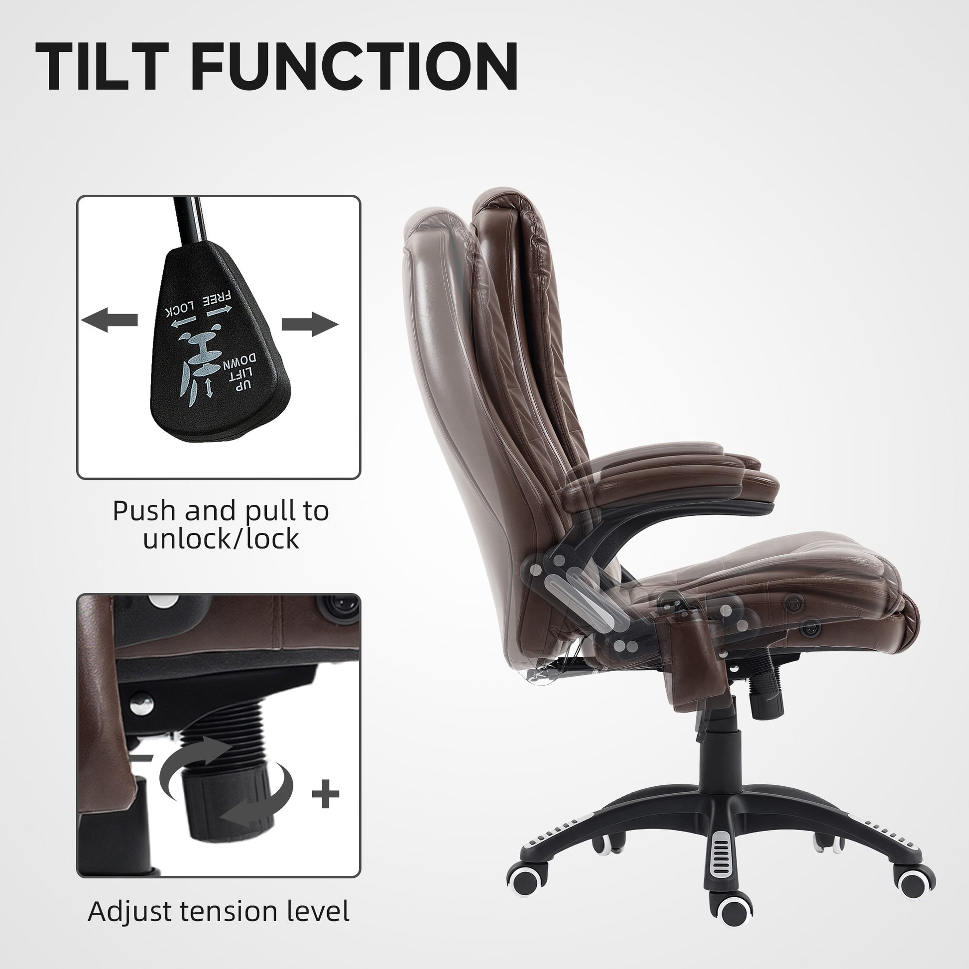 Reclining Massage Office Chair, Executive Office Chair with High Back, Swivel Wheels, Dark Brown-Office Products > Office Furniture > Office Chairs-DECOROLALA