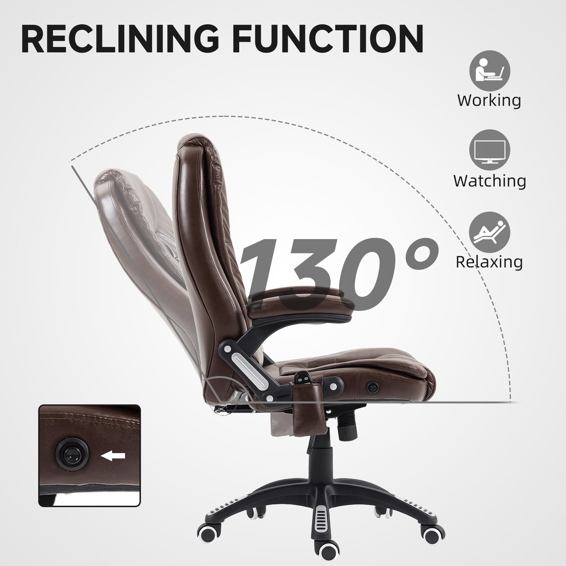Reclining Massage Office Chair, Executive Office Chair with High Back, Swivel Wheels, Dark Brown-Office Products > Office Furniture > Office Chairs-DECOROLALA