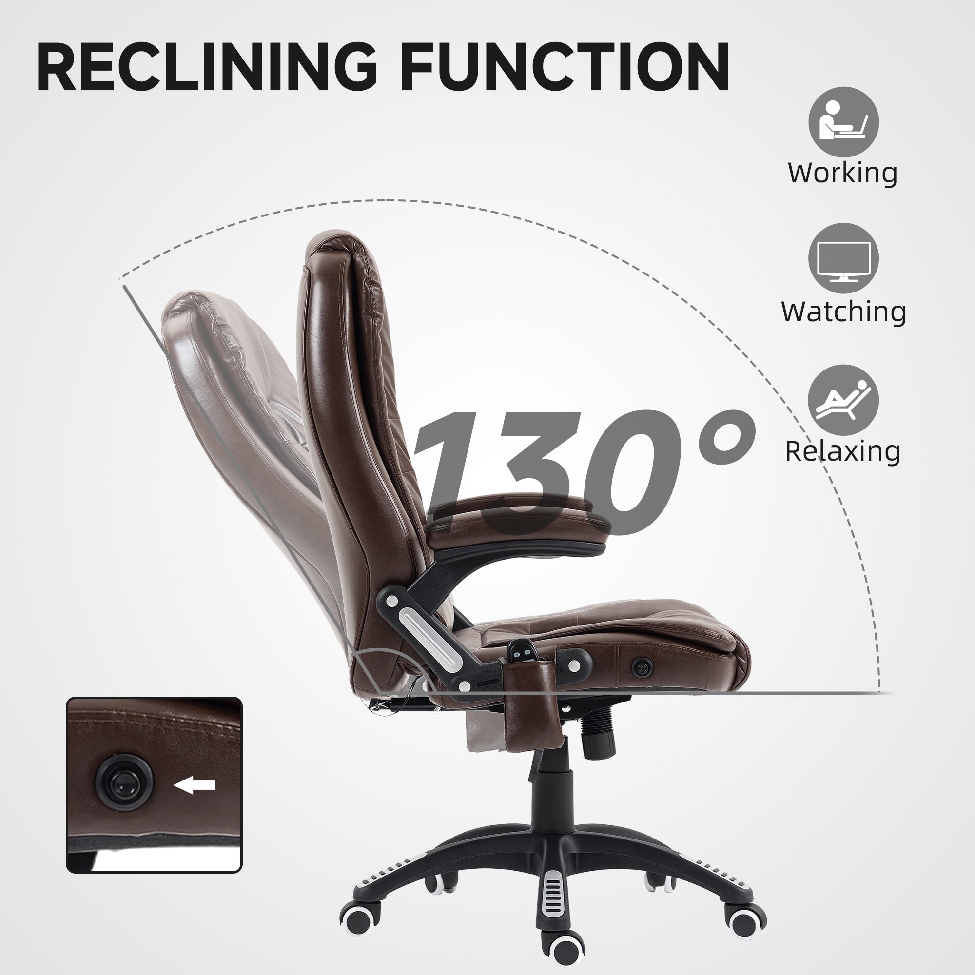 Reclining Massage Office Chair, Executive Office Chair with High Back, Swivel Wheels, Dark Brown-Office Products > Office Furniture > Office Chairs-DECOROLALA