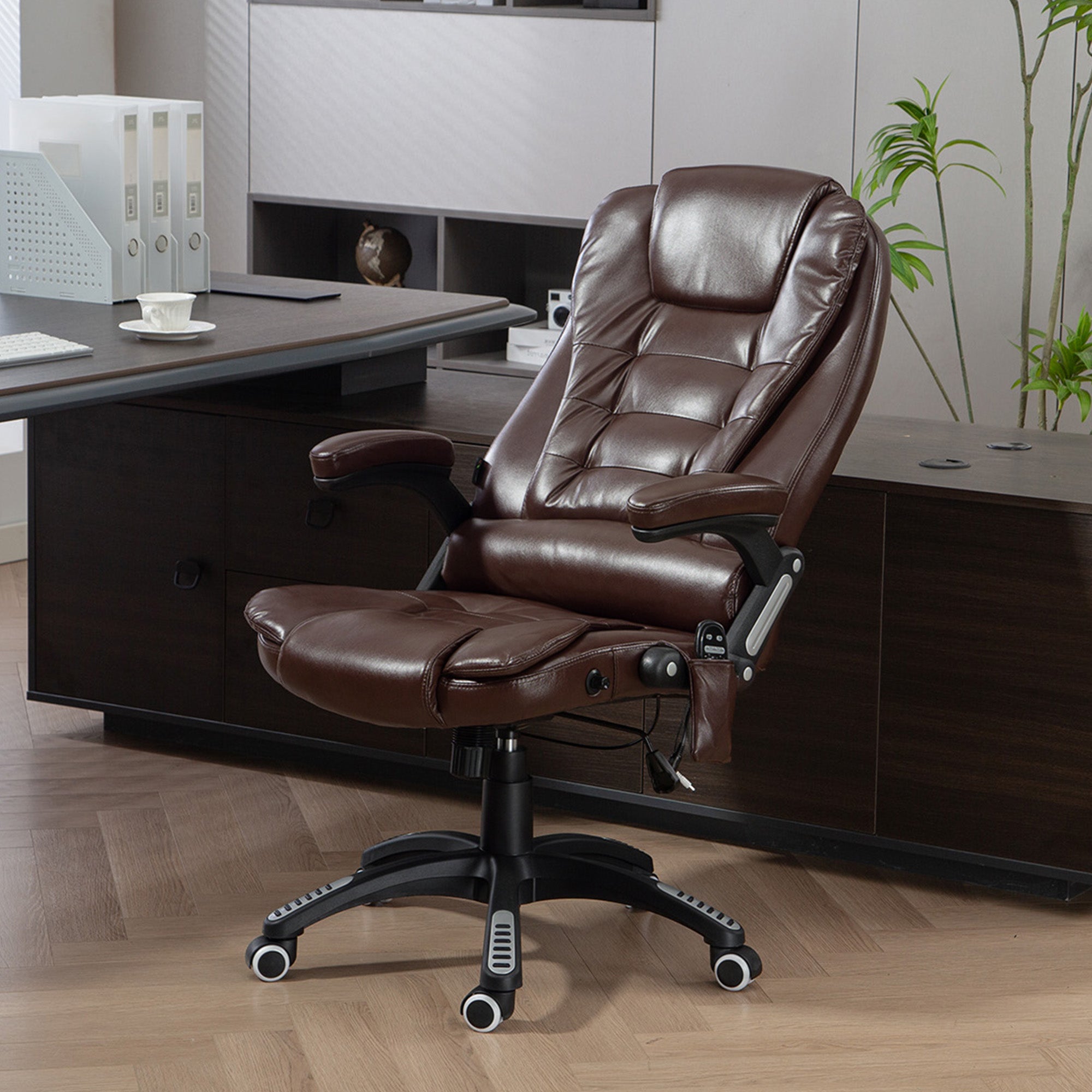 Reclining Massage Office Chair, Executive Office Chair with High Back, Swivel Wheels, Dark Brown-Office Products > Office Furniture > Office Chairs-DECOROLALA