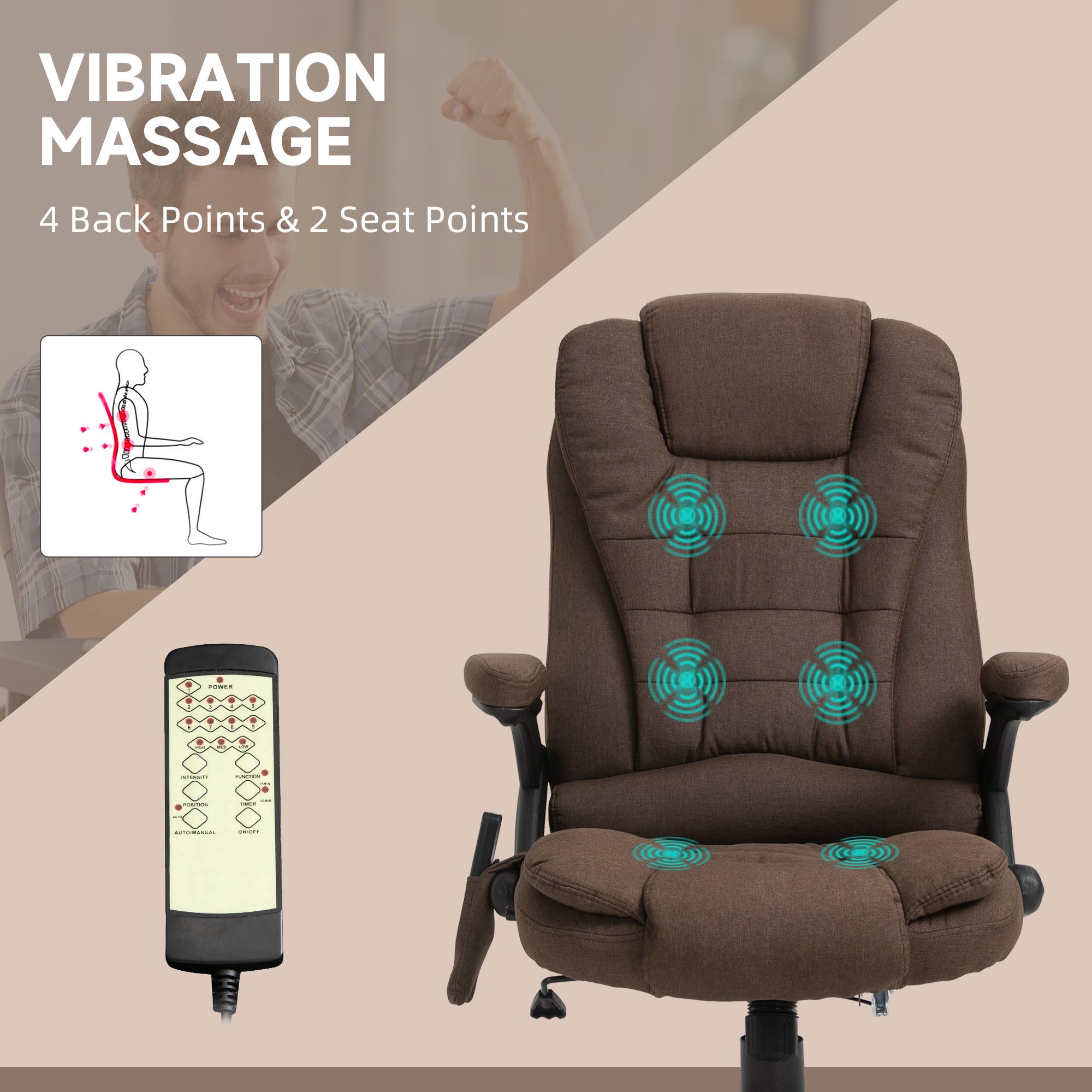 Reclining Massage Office Chair, Brown, High Back, Swivel, 130¡ Recline-DECOROLALA