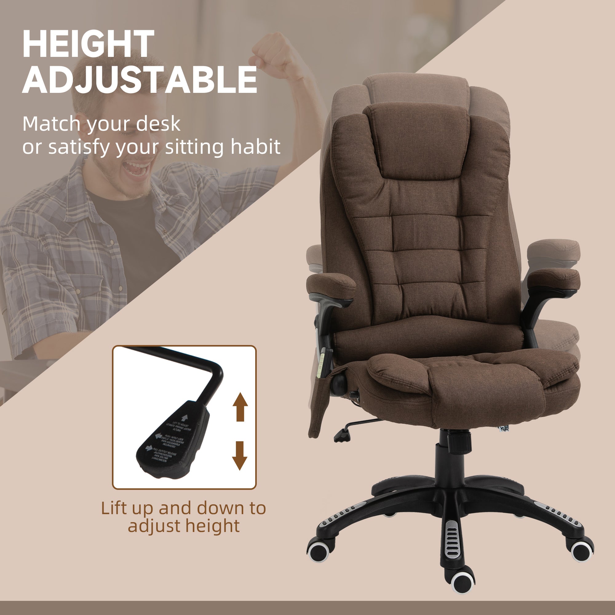 Reclining Massage Office Chair, Brown, High Back, Swivel, 130¡ Recline-DECOROLALA