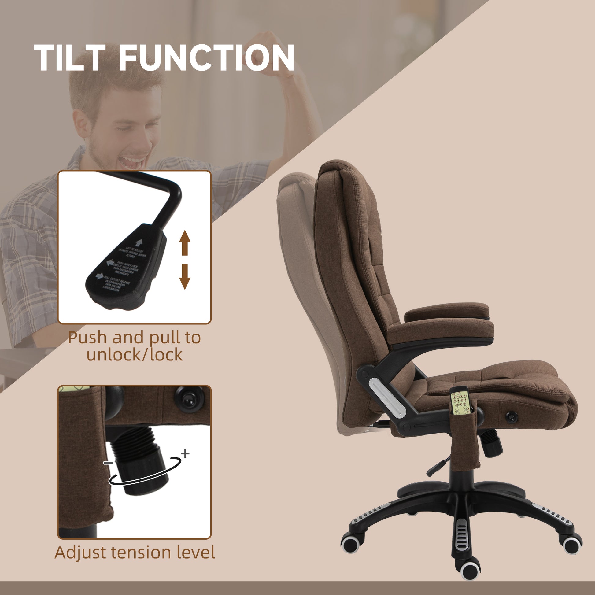 Reclining Massage Office Chair, Brown, High Back, Swivel, 130¡ Recline-DECOROLALA