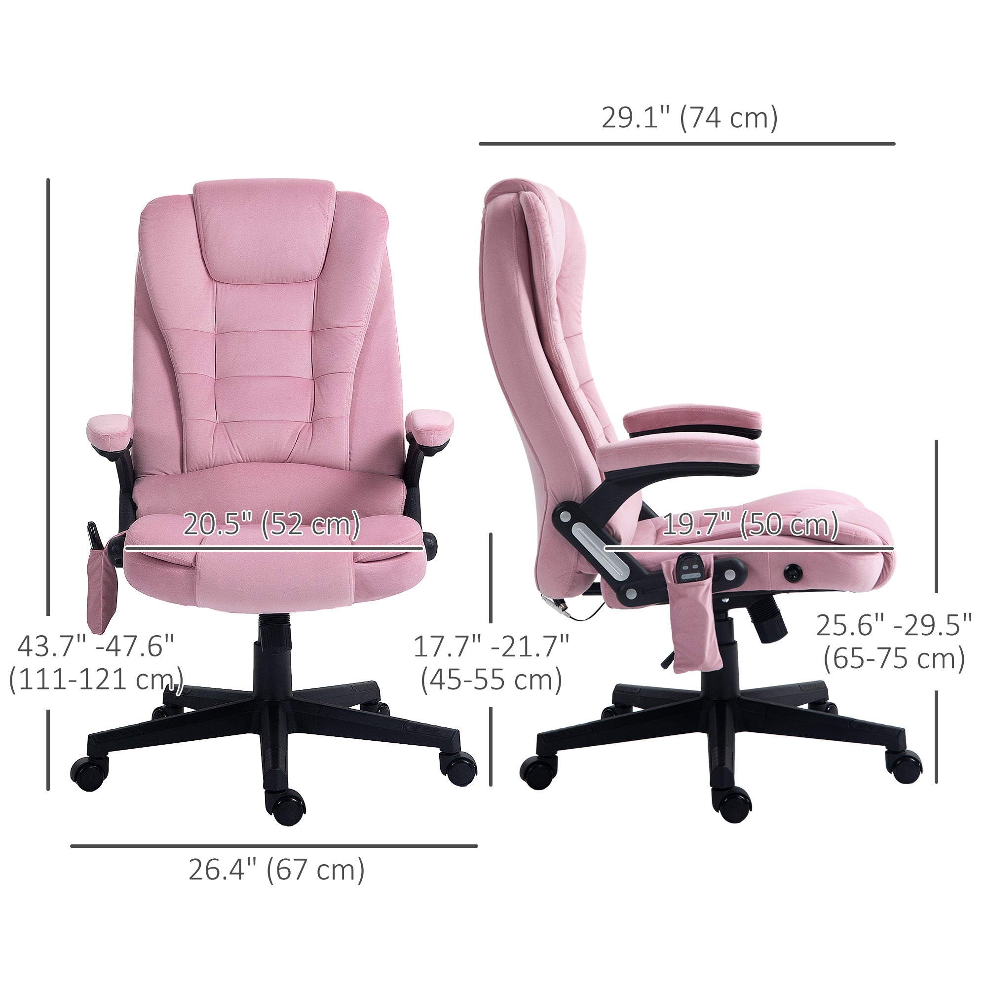 Reclining Massage Office Chair, Pink High-Back, 6 Massage Points, Swivel Wheels-DECOROLALA