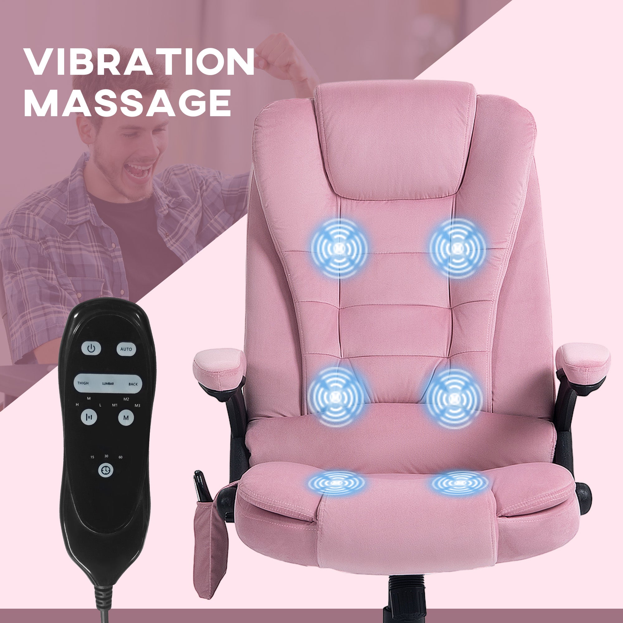 Reclining Massage Office Chair, Pink High-Back, 6 Massage Points, Swivel Wheels-DECOROLALA