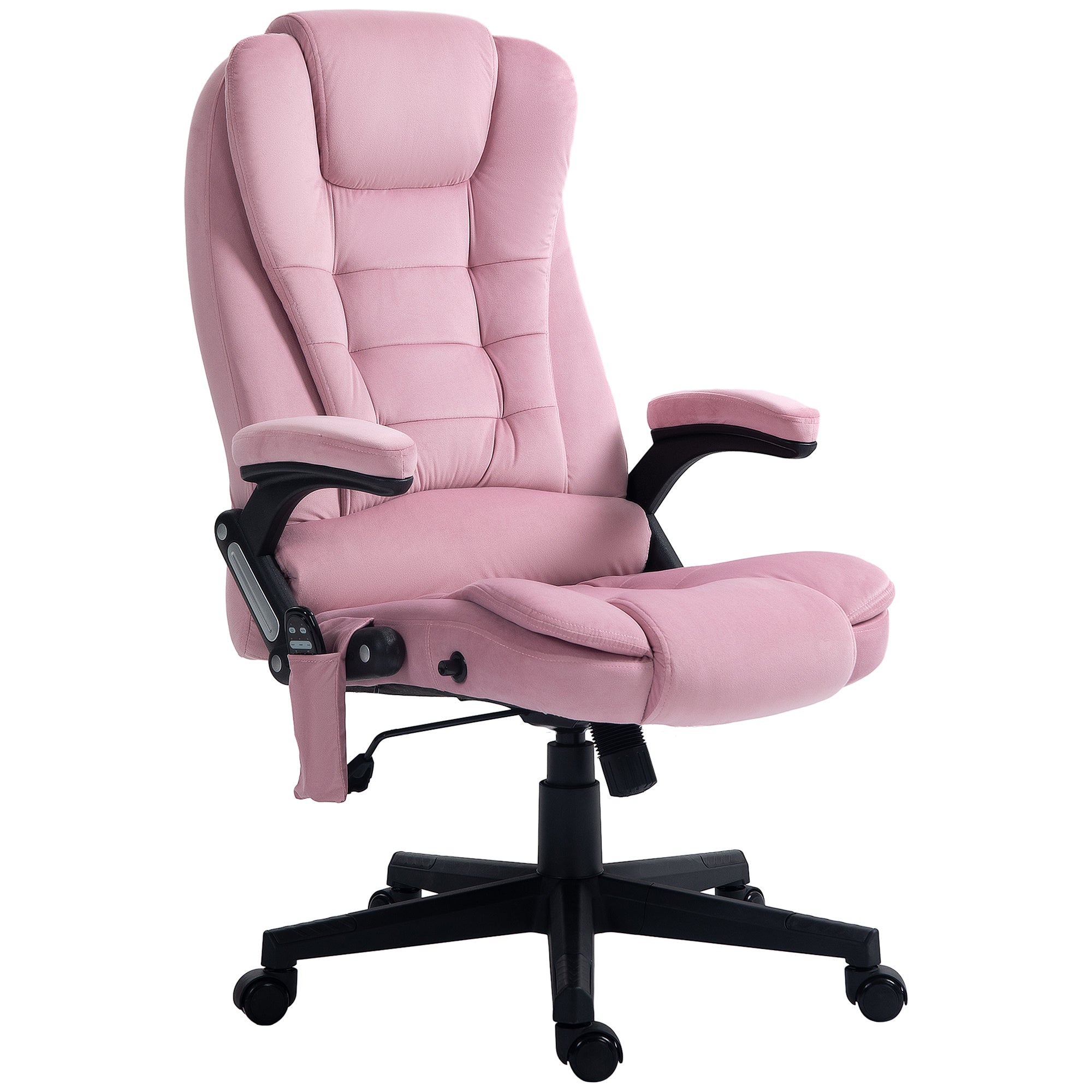 Reclining Massage Office Chair, Pink High-Back, 6 Massage Points, Swivel Wheels-DECOROLALA