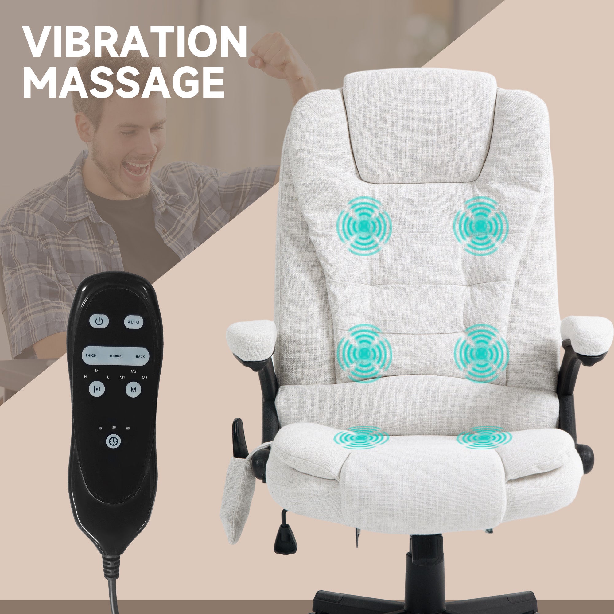 Reclining Massage Office Chair, White, 6 Massage Points, 130¡ Recline-DECOROLALA
