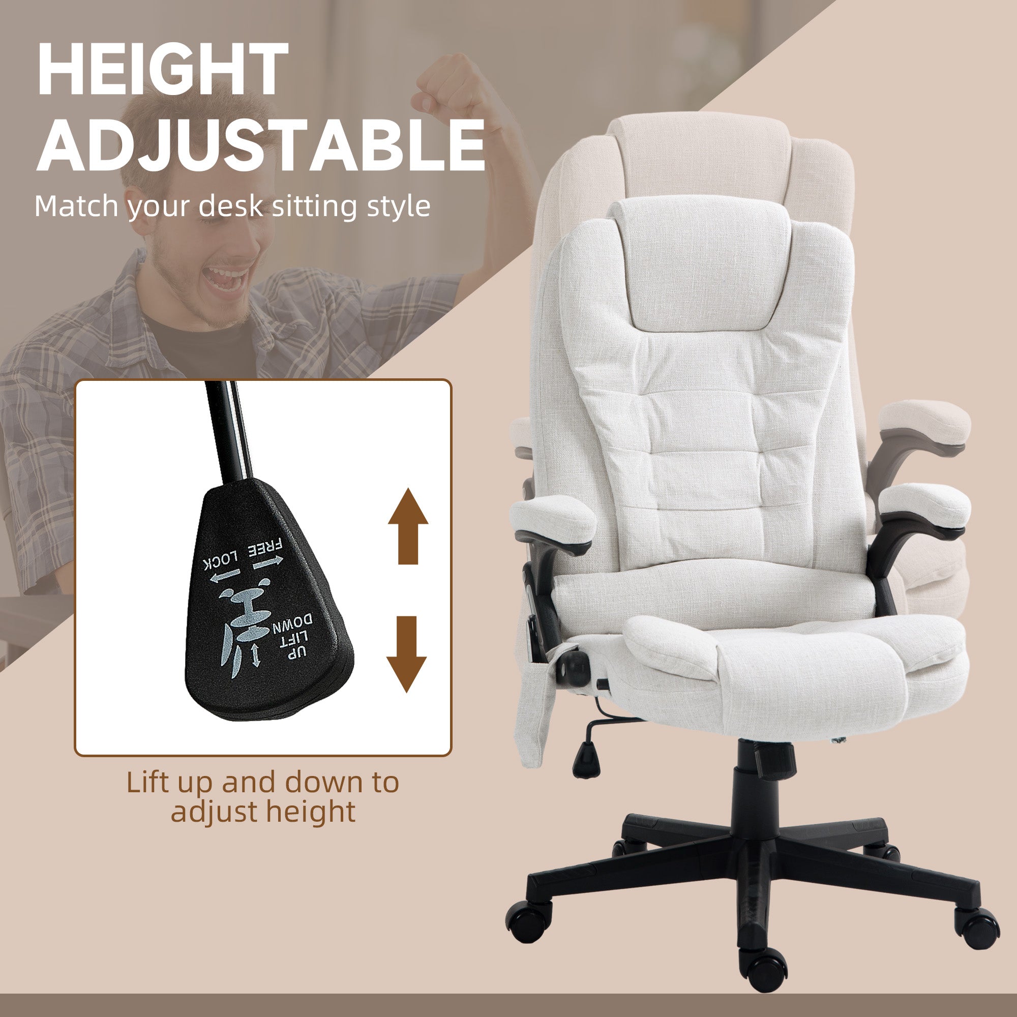 Reclining Massage Office Chair, White, 6 Massage Points, 130¡ Recline-DECOROLALA
