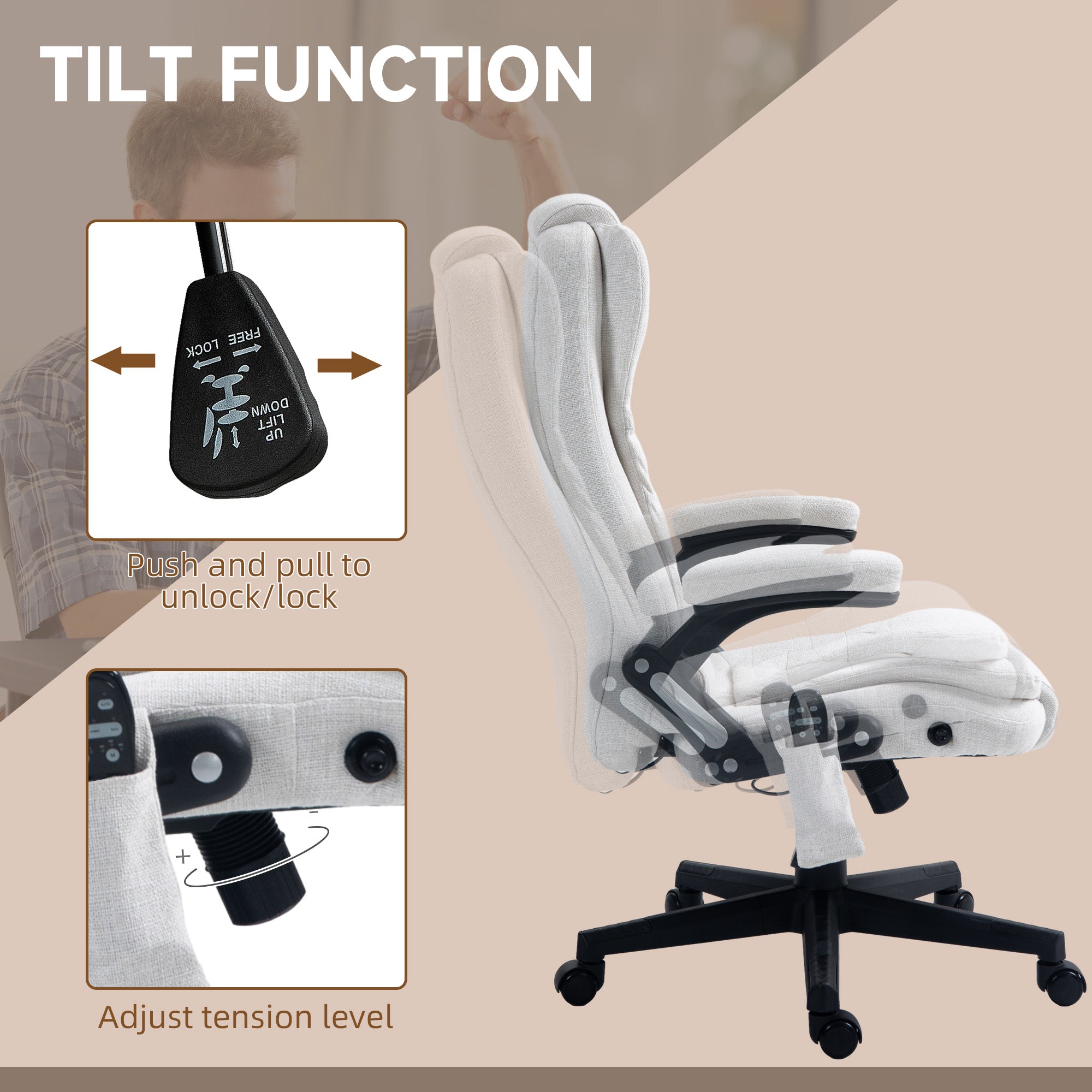 Reclining Massage Office Chair, White, 6 Massage Points, 130¡ Recline-DECOROLALA