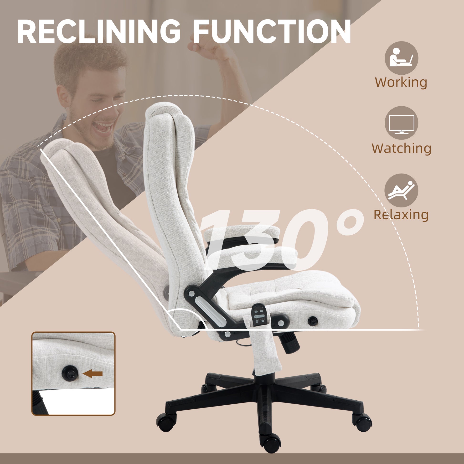 Reclining Massage Office Chair, White, 6 Massage Points, 130¡ Recline-DECOROLALA