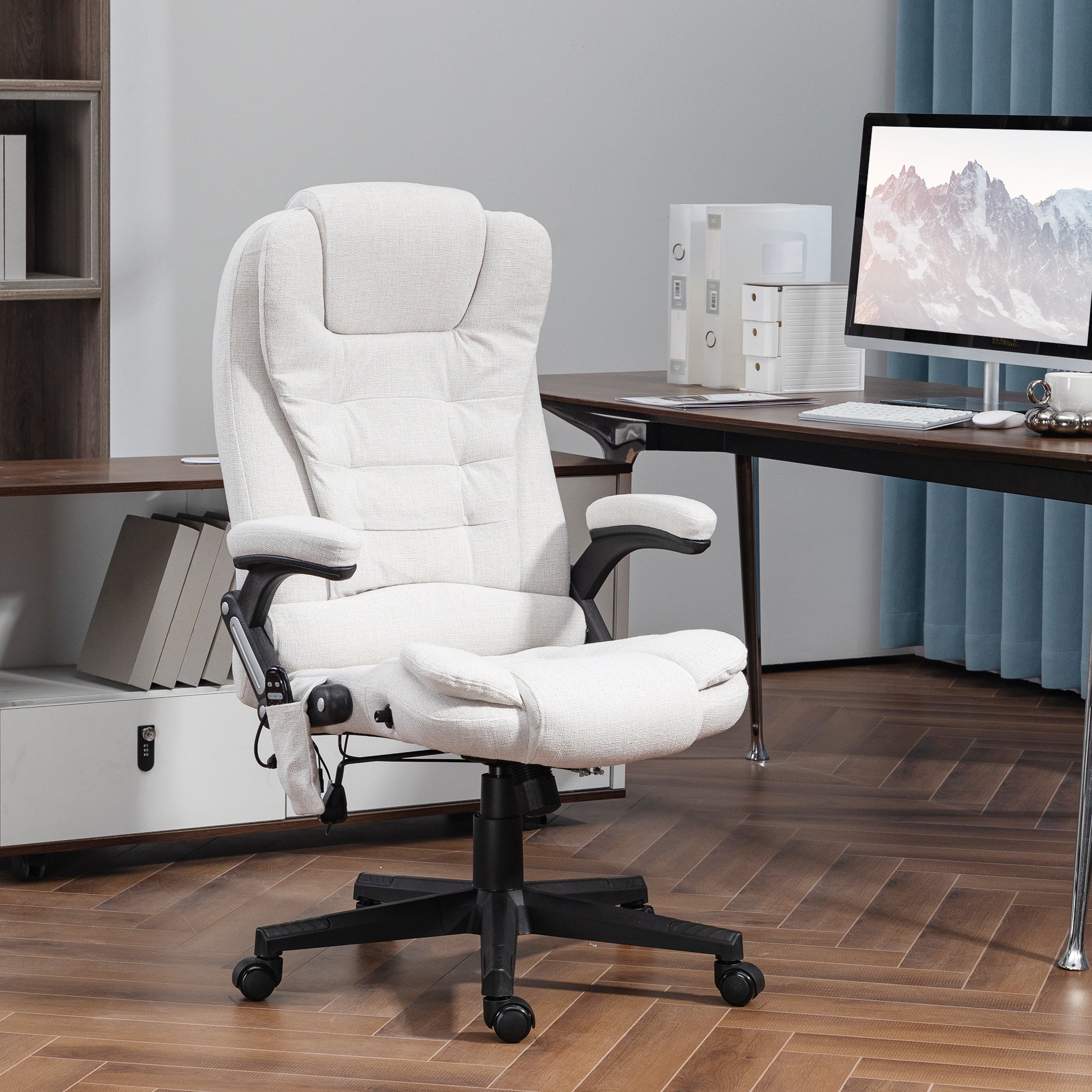 Reclining Massage Office Chair, White, 6 Massage Points, 130¡ Recline-DECOROLALA