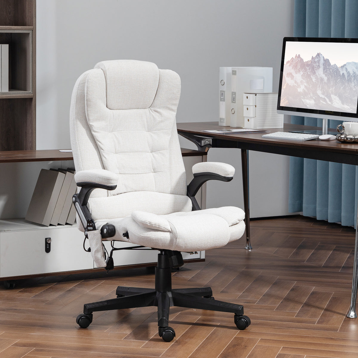 Reclining Massage Office Chair, White, 6 Massage Points, 130¡ Recline-Recliners-DECOROLALA