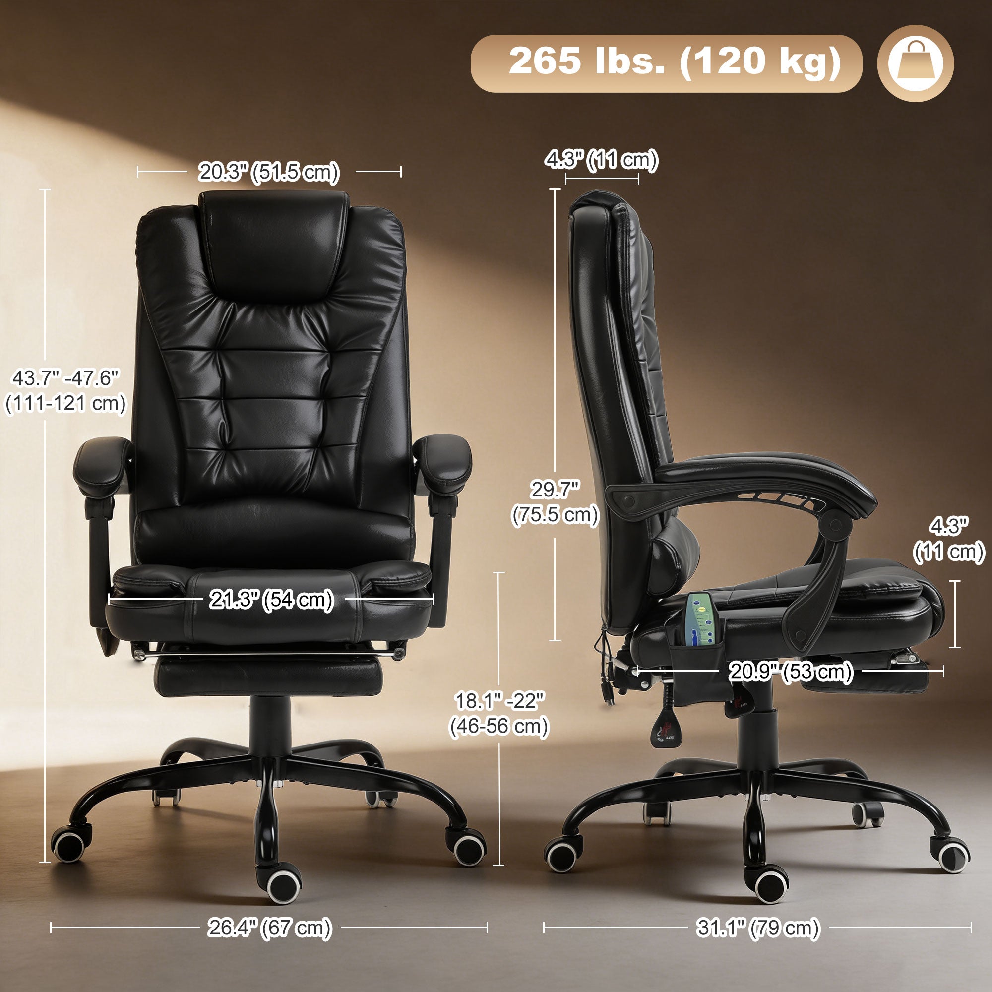 Reclining Office Chair - Black Massage Footrest-DECOROLALA