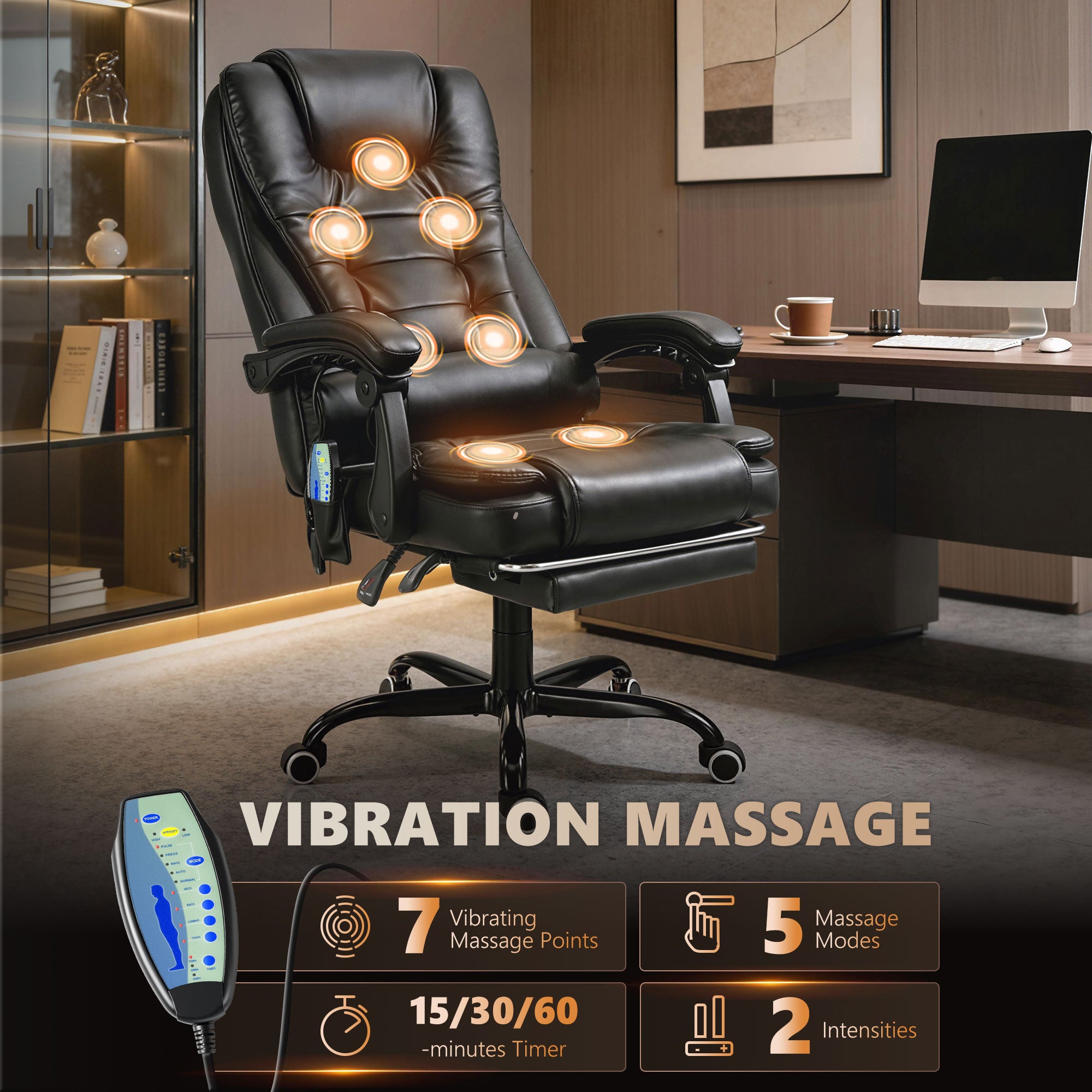 Reclining Office Chair - Black Massage Footrest-DECOROLALA