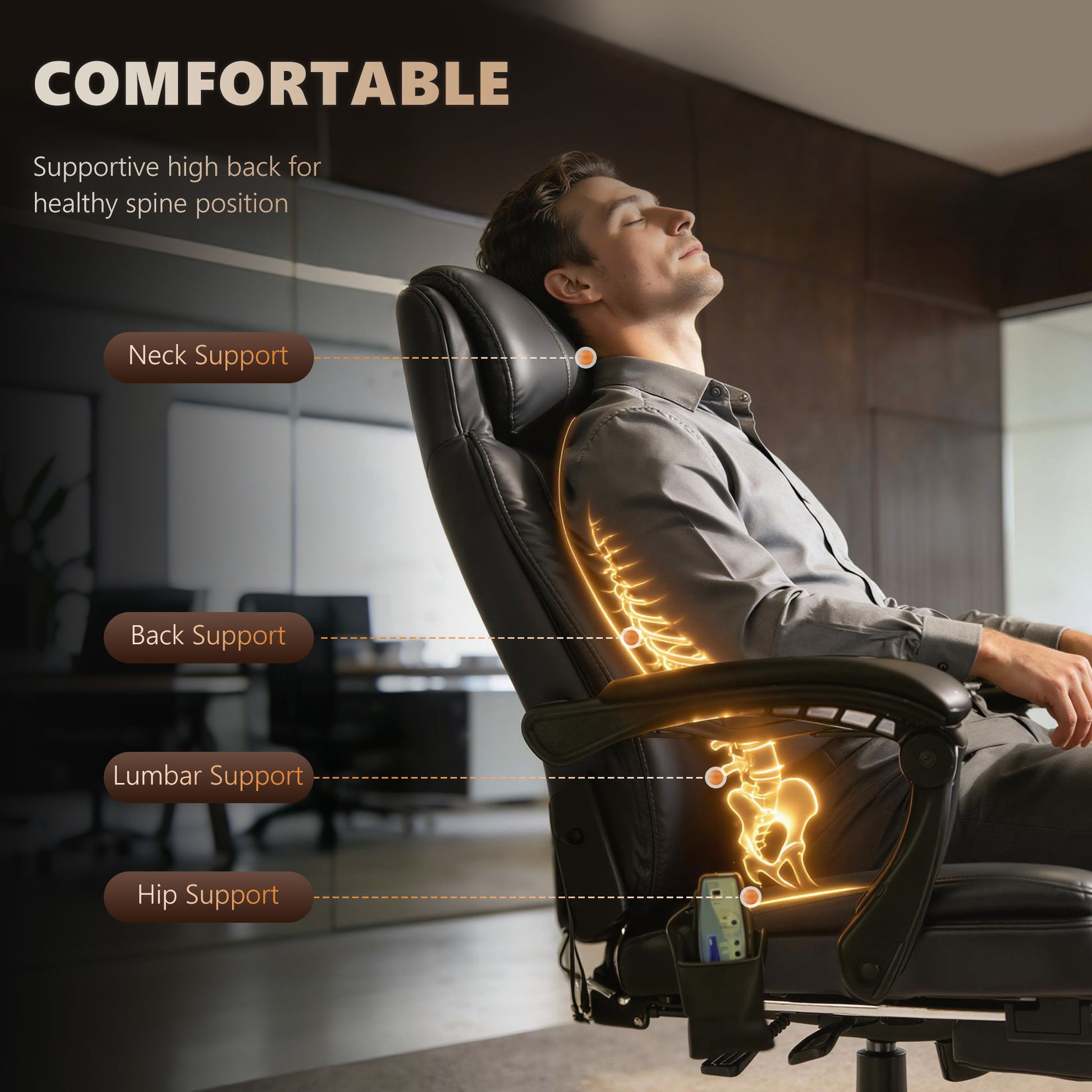 Reclining Office Chair - Black Massage Footrest-DECOROLALA