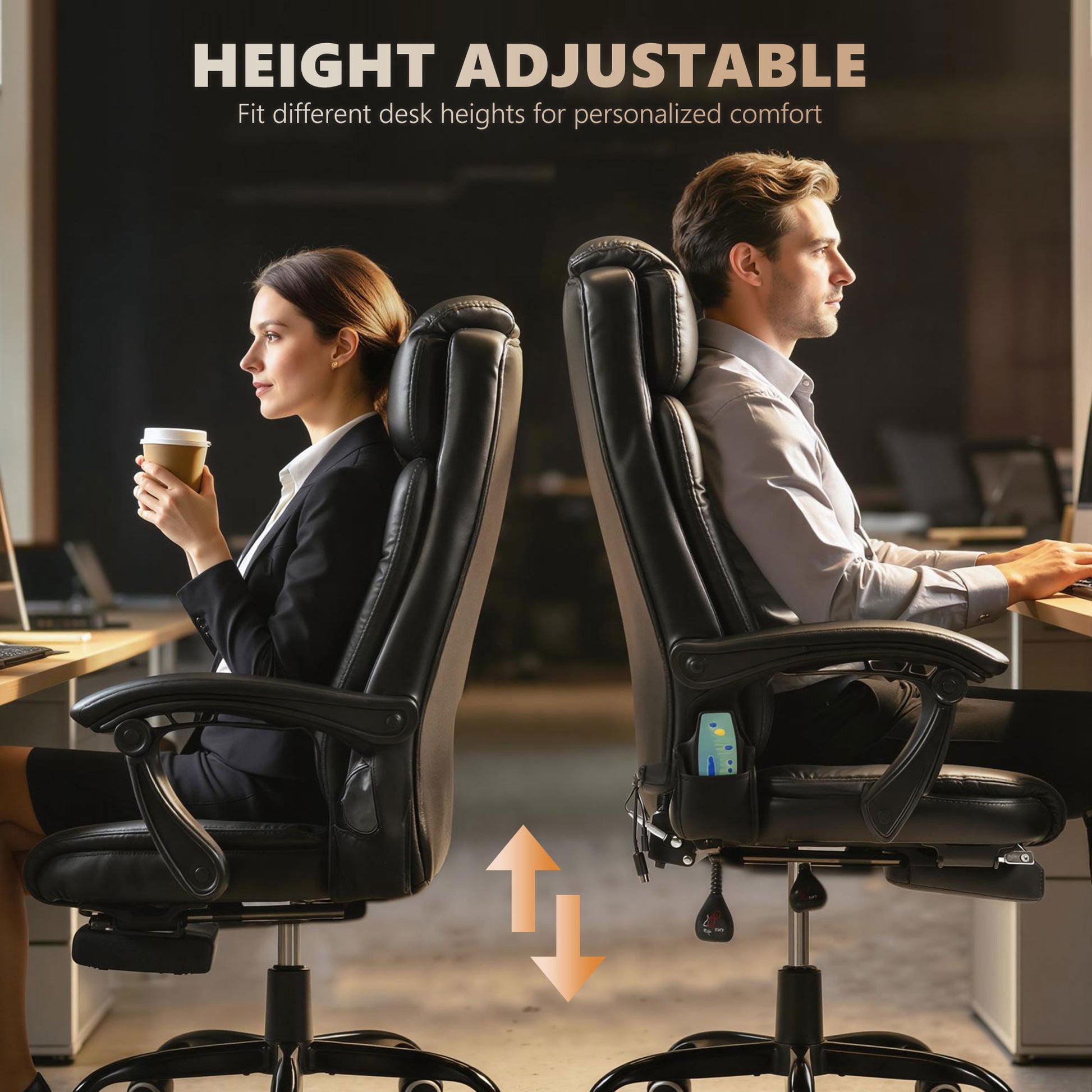 Reclining Office Chair - Black Massage Footrest-DECOROLALA