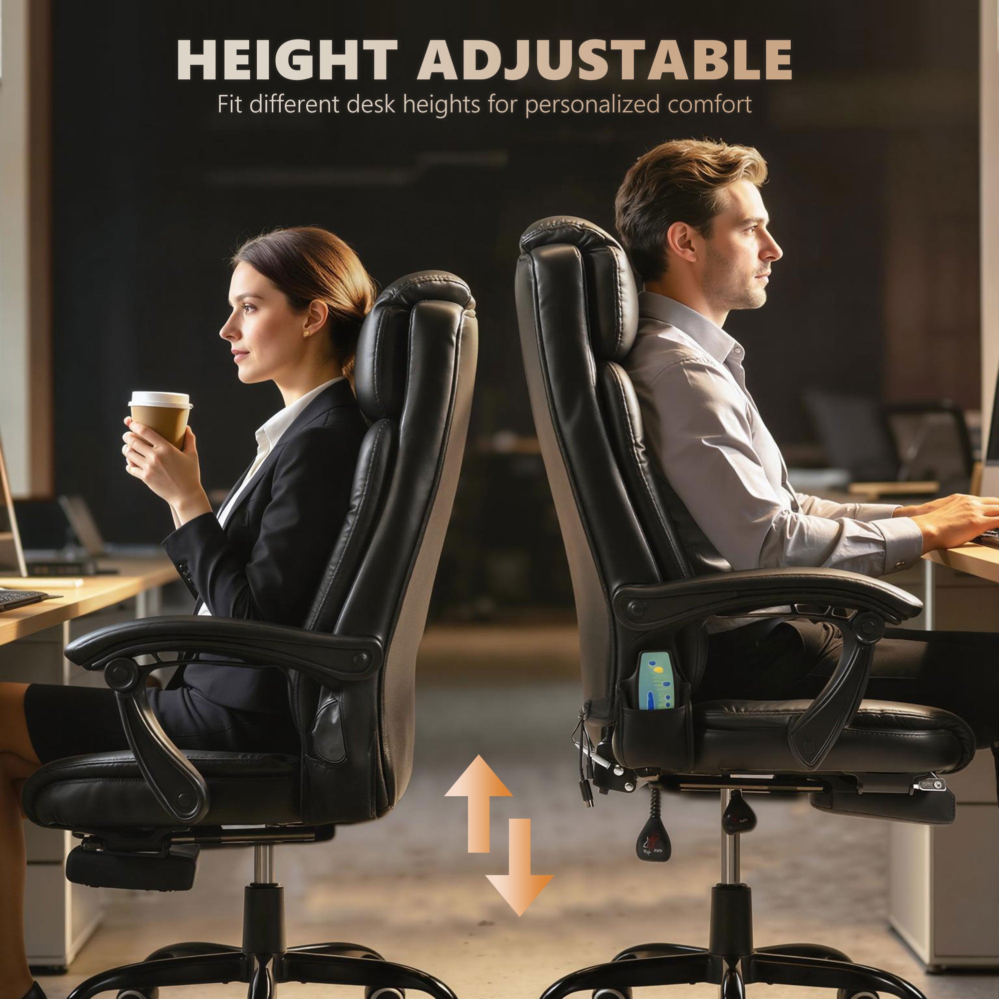 Reclining Office Chair - Black Massage Footrest-DECOROLALA
