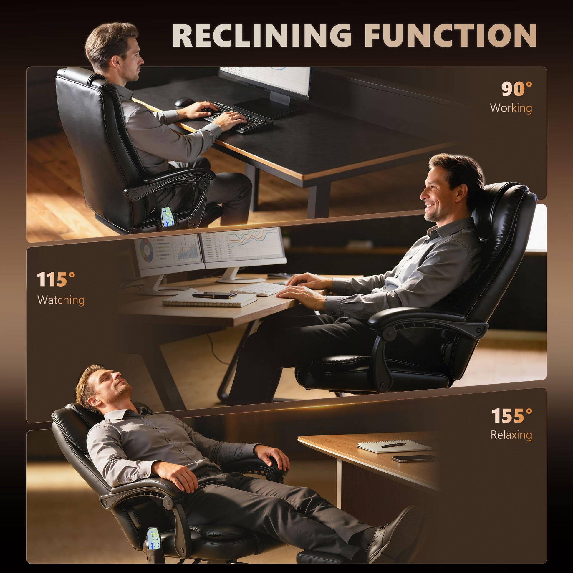 Reclining Office Chair - Black Massage Footrest-DECOROLALA