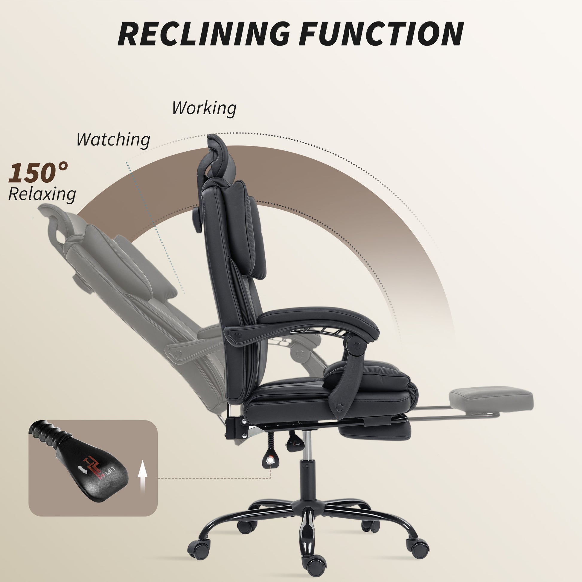 Reclining Office Chair - Pet-Friendly Fabric Black Footrest-Office Products > Office Furniture > Office Chairs > Executive & Manager Chairs-DECOROLALA