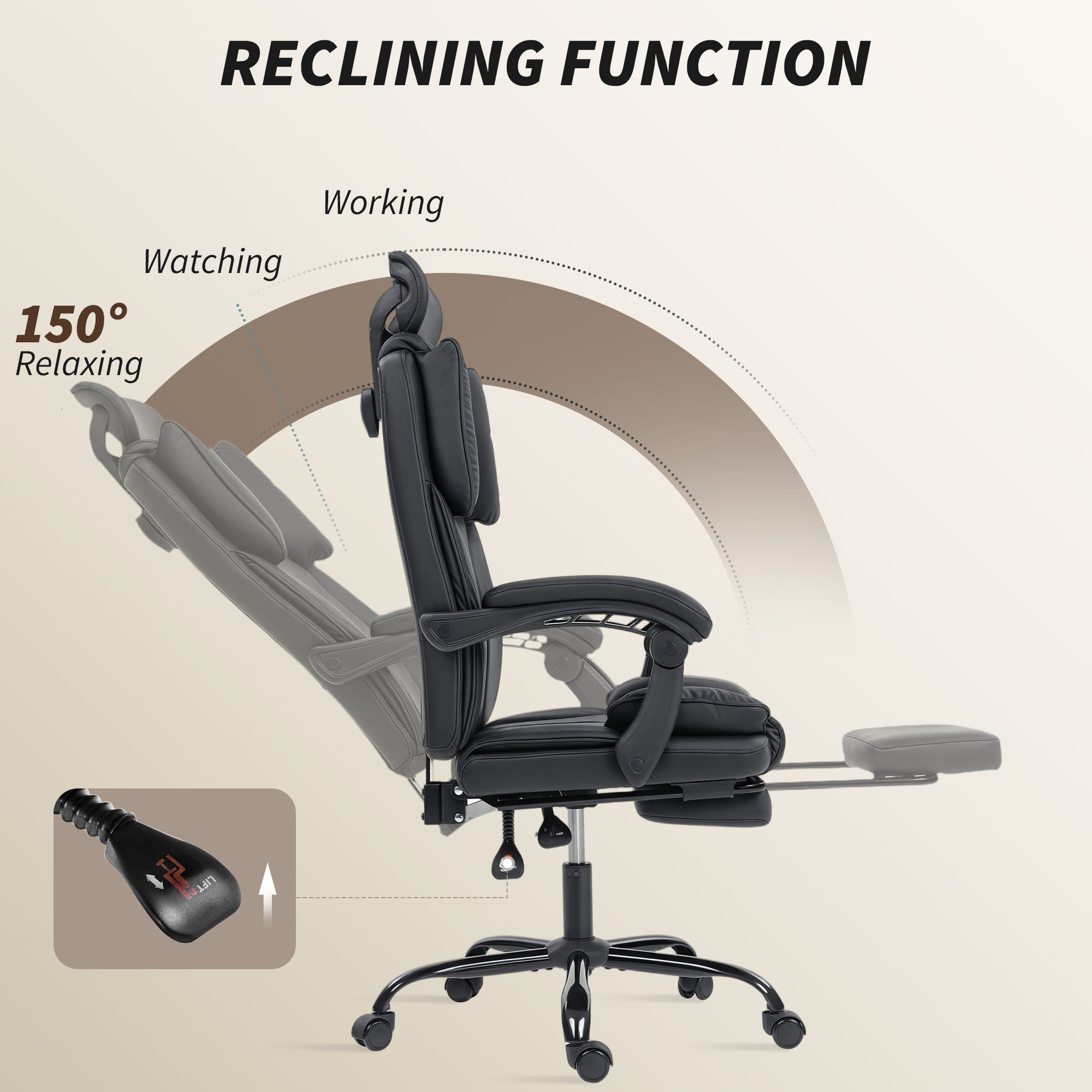 Reclining Office Chair - Pet-Friendly Fabric Black Footrest-Office Products > Office Furniture > Office Chairs > Executive & Manager Chairs-DECOROLALA