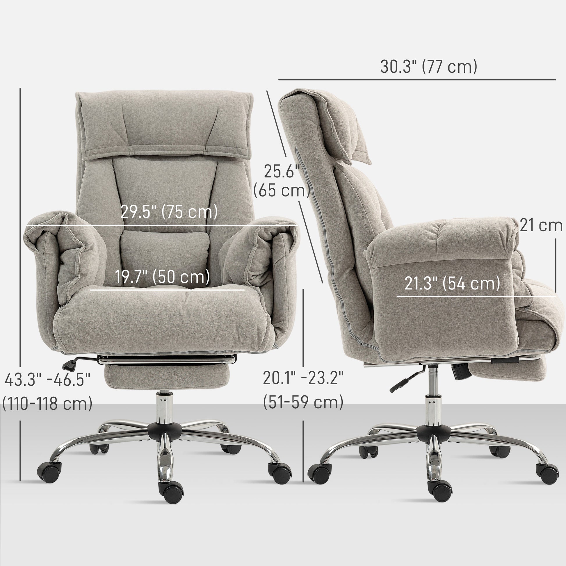 Reclining Office Chair with Footrest - Light Grey Flannel-DECOROLALA