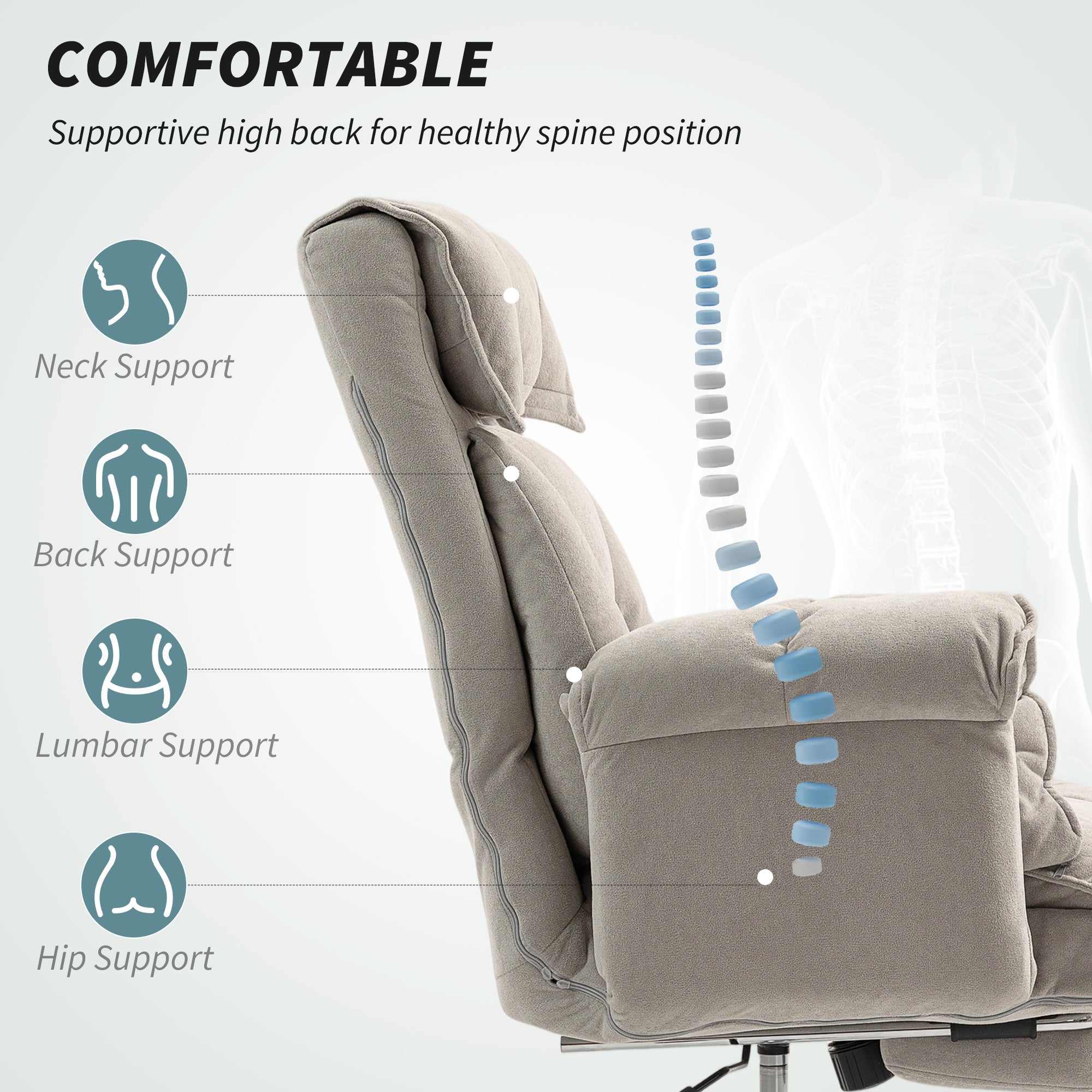 Reclining Office Chair with Footrest - Light Grey Flannel-DECOROLALA