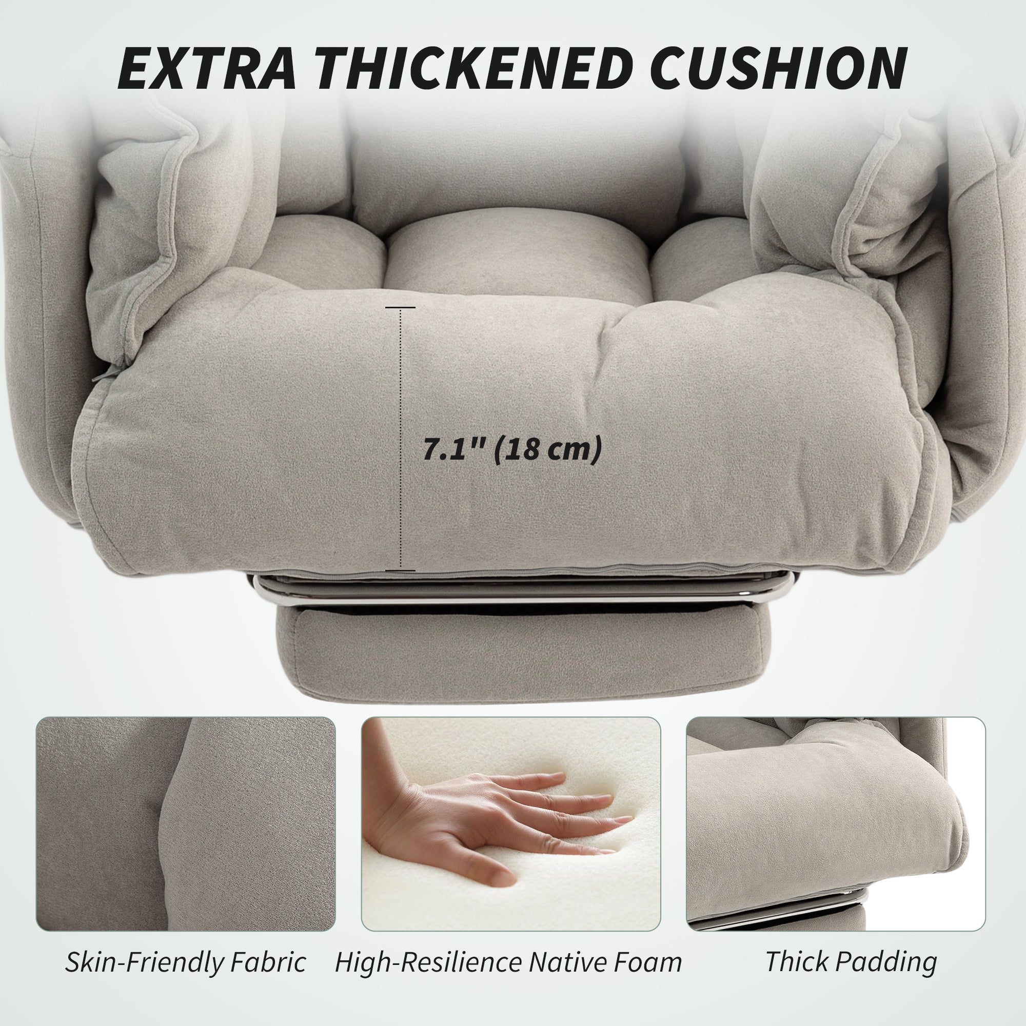 Reclining Office Chair with Footrest - Light Grey Flannel-DECOROLALA